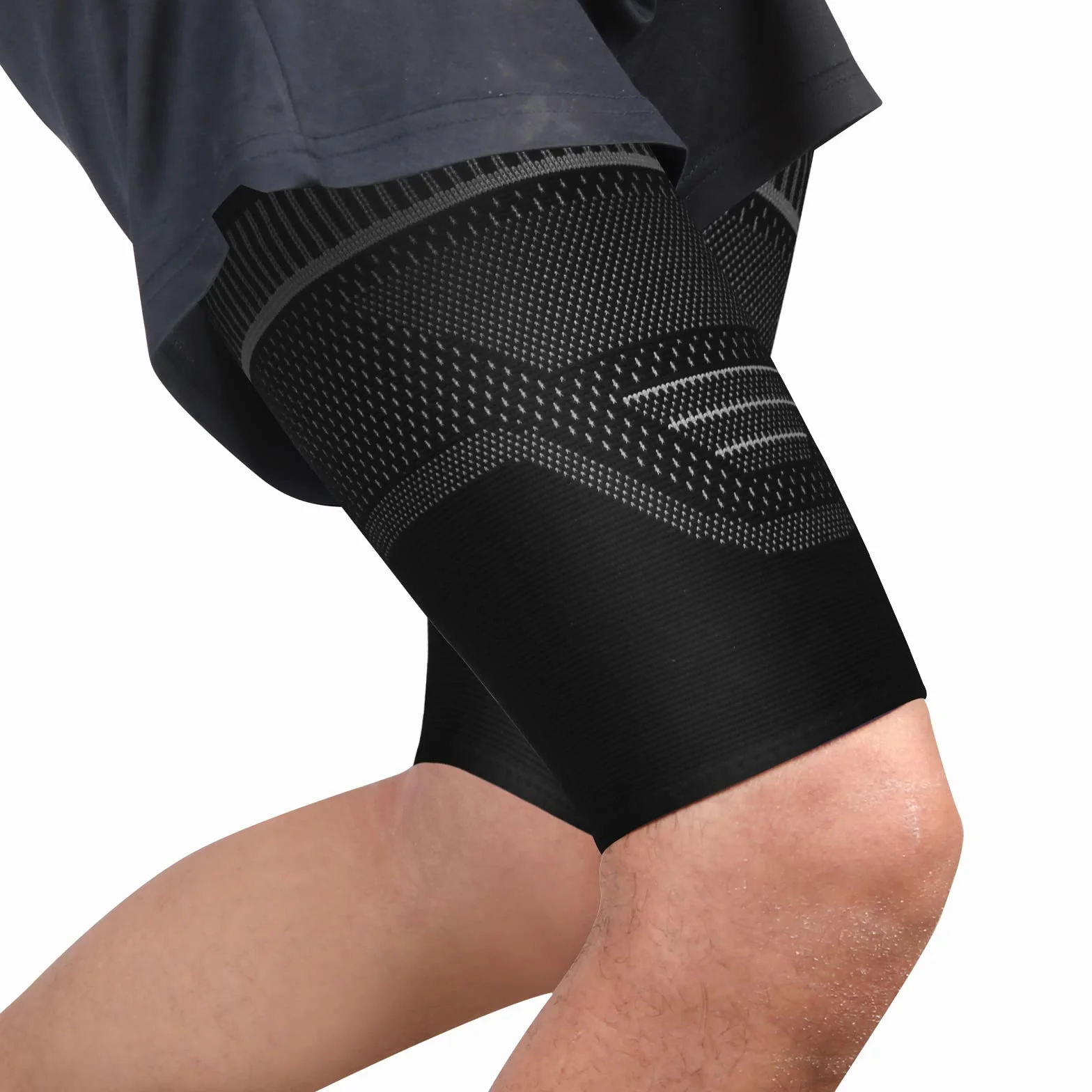 Fascia Elastica Compressione Coscia con Silicone Antiscivolo, Supporto per Strappo Muscolare, 2 Pezzi (nero, L)