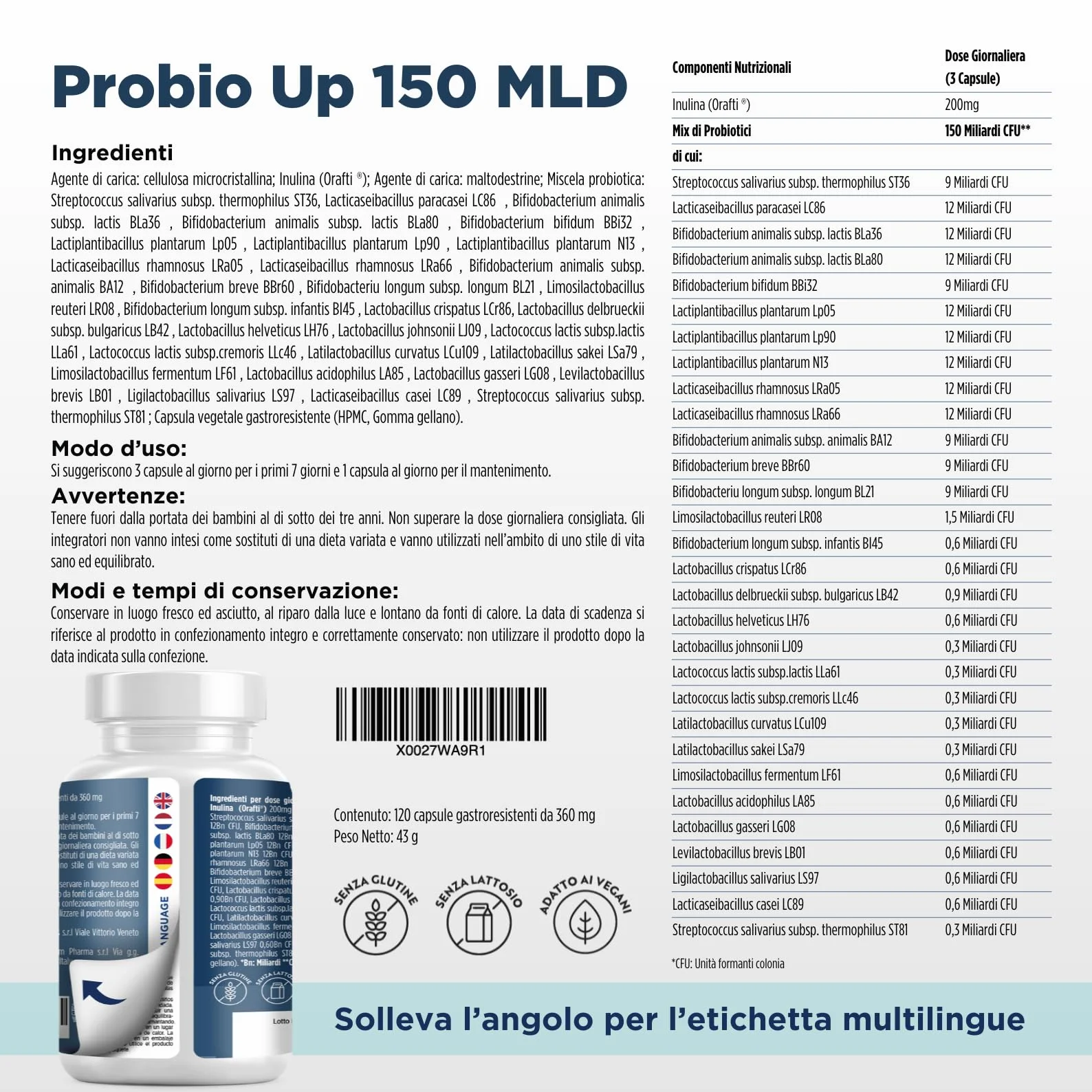 Probiotici 150 Miliardi UFC 30 Ceppi 120 Cps Gastroresistenti Lactobacillus Gasseri Rhamnosus Acidophilus