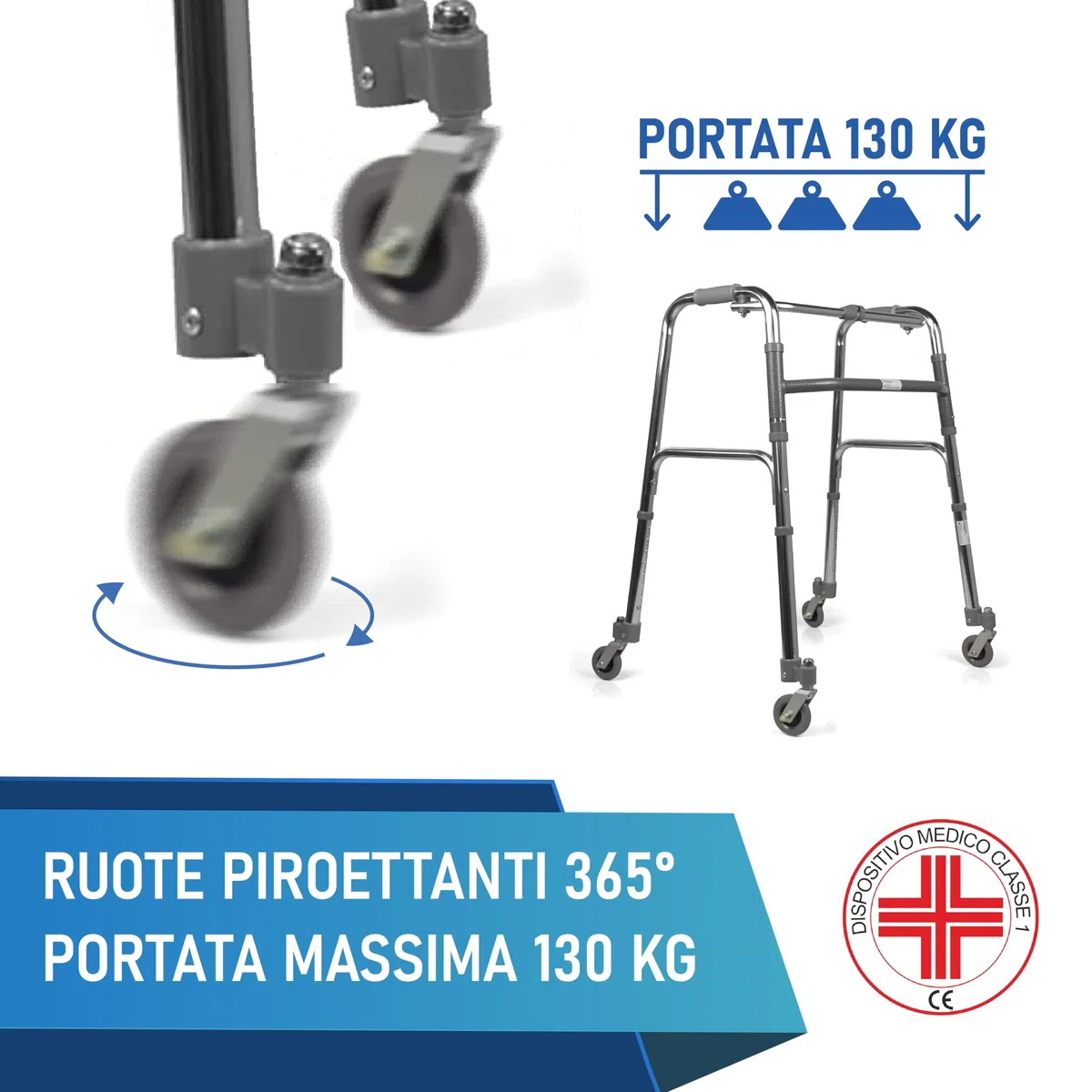 App Life Deambulatore per Anziani 4 Ruote Piroettanti Leggero in Alluminio Dispositivo Medico di Classe I - Pieghevole Regolabile in Altezza - Girello per Anziani