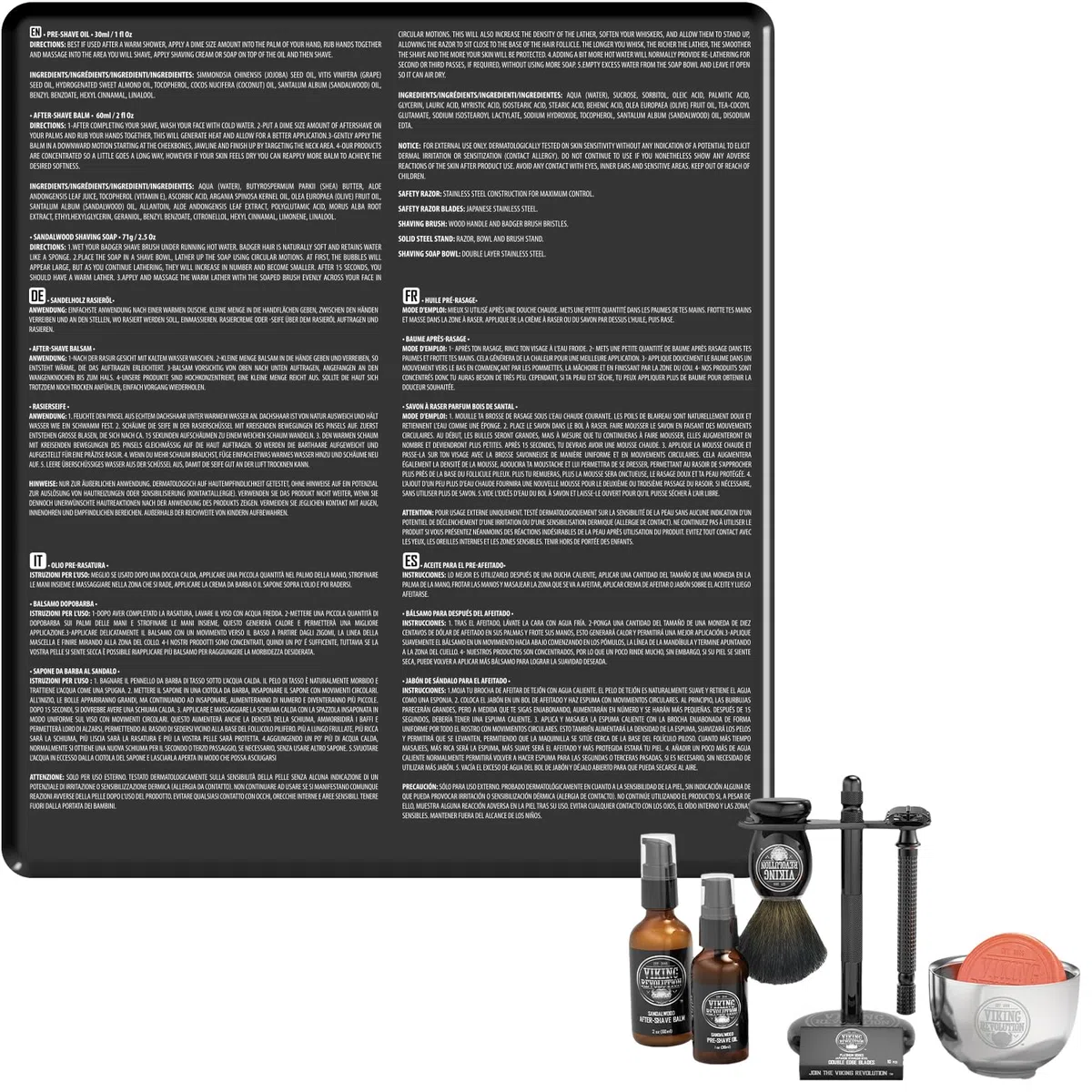 Viking Revolution - Kit Rasatura Barba Uomo - Regalo Uomo - Include Rasoio di Sicurezza, Supporto, Ciotola, Balsamo Dopobarba, Olio Prerasatura, Pennello di Tasso