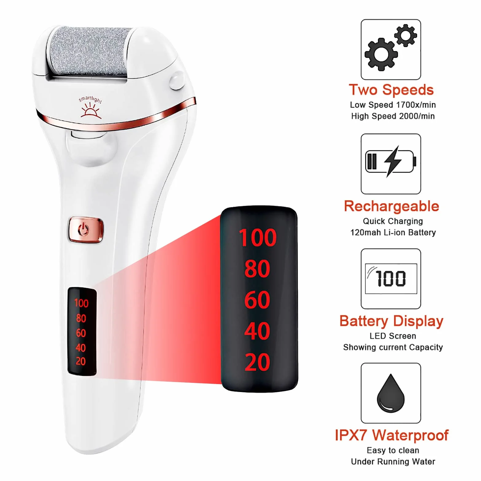 Profesjonalny Pedicure Elettrico - Aottom Piedi Roll Lima Elettrica Ricaricabile con 3 Rulli Ricambio