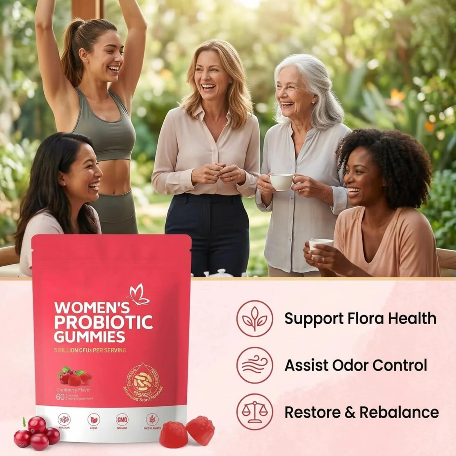 Gommose Probiotiche per Donne, Probiotici Donna, Women Probiotic Gummies, Bilanciamento pH, Lievito, Salute Immunitaria