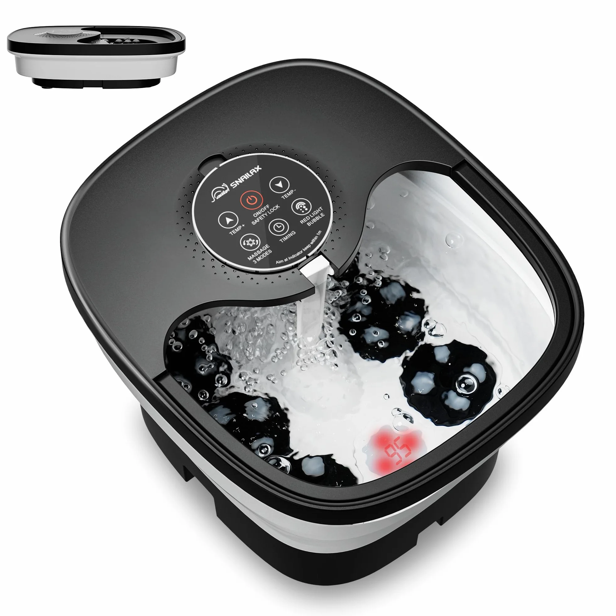 Snailax Pediluvio Massaggiatore con calore, telecomando, rulli massaggianti Shiatsu, bolle, controllo della temperatura, pieghevole, vasca per pedicure