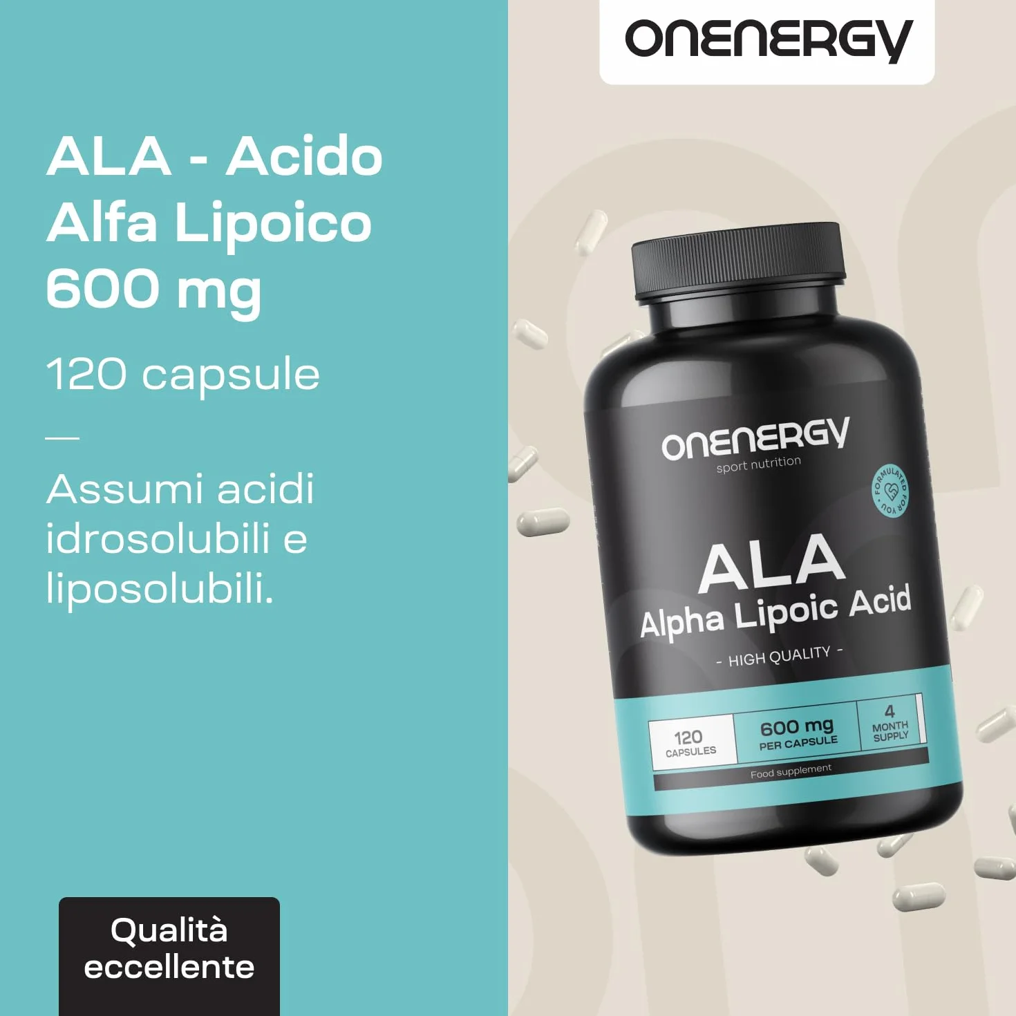 Acido Alfa Lipoico 600 mg 120 Capsule Vegetali Alto dosaggio