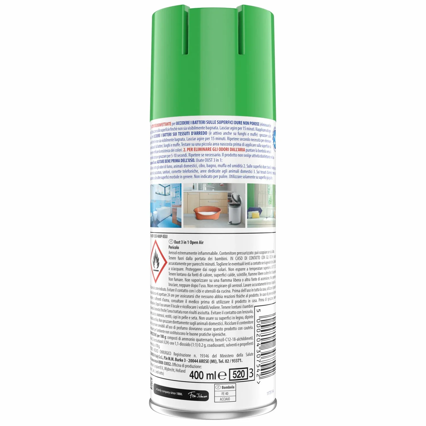 Oust 3 in 1 Spray Disinfettante 400 ml per Superfici e Tessuti