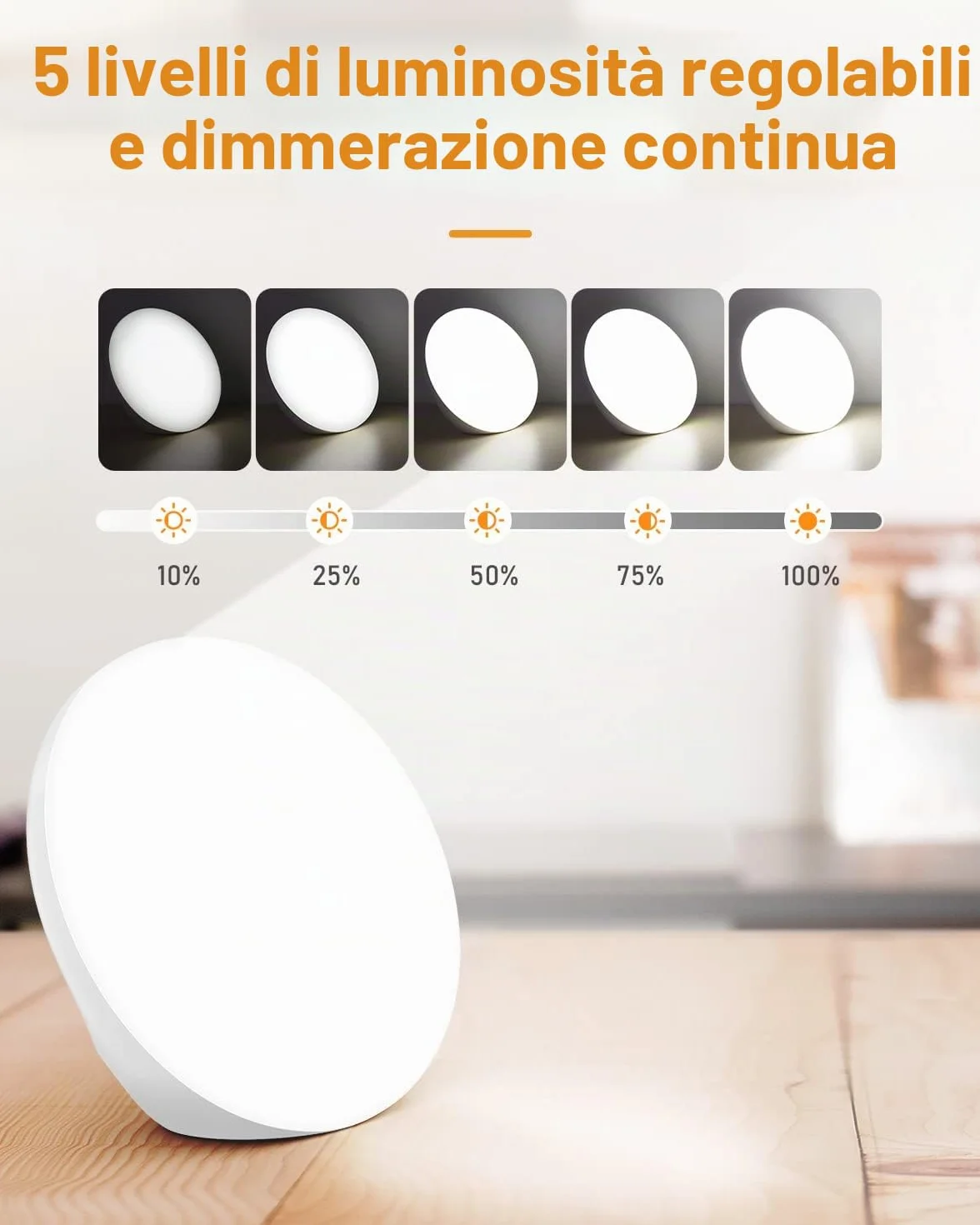 Lampada per fototerapia 10.000 Lux con colori regolabili, luminosità e timer, senza UV, bianca