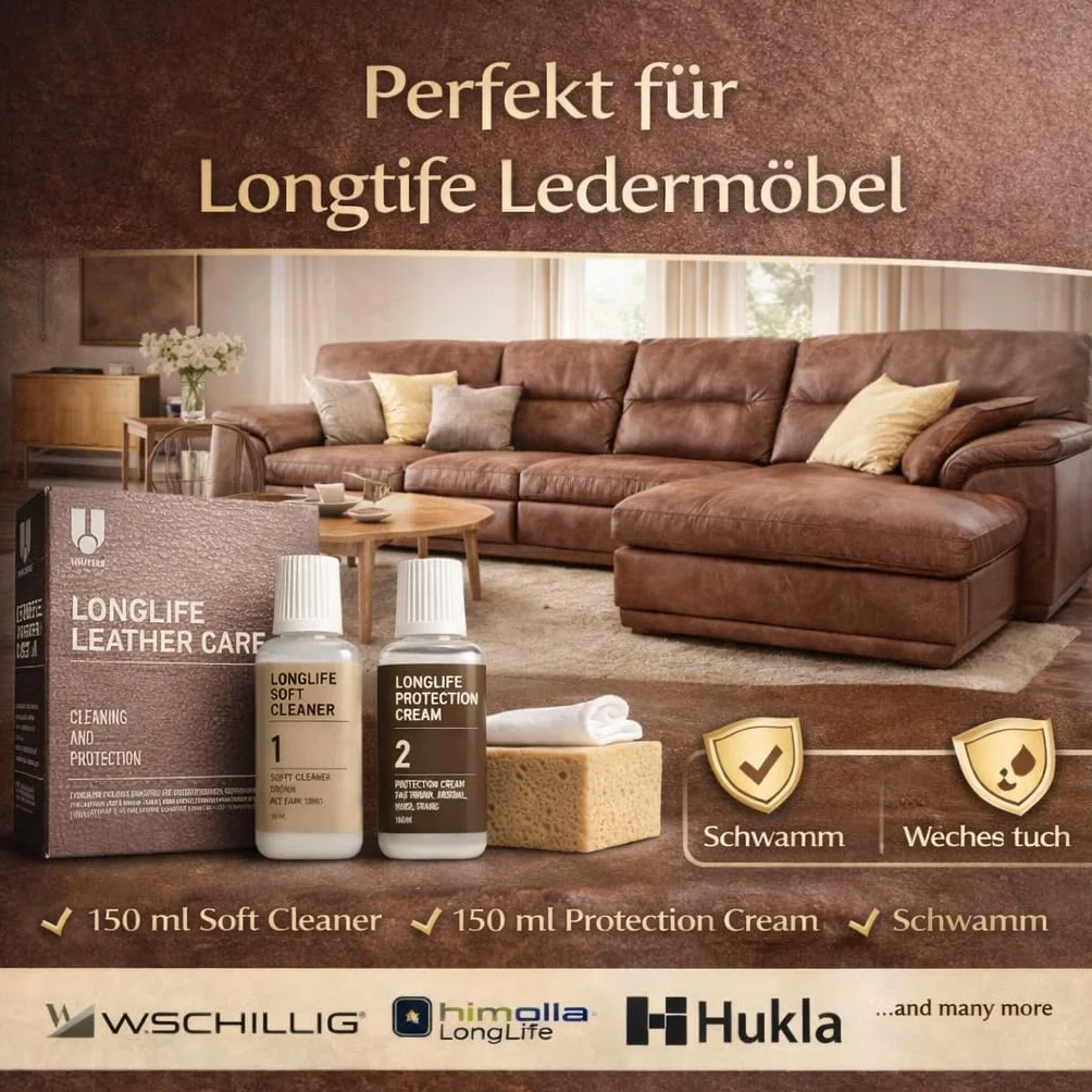 Uniters Longlife Leather Care Set 2 x 150 ml detergente crema protettiva spugna panno per pelle liscia