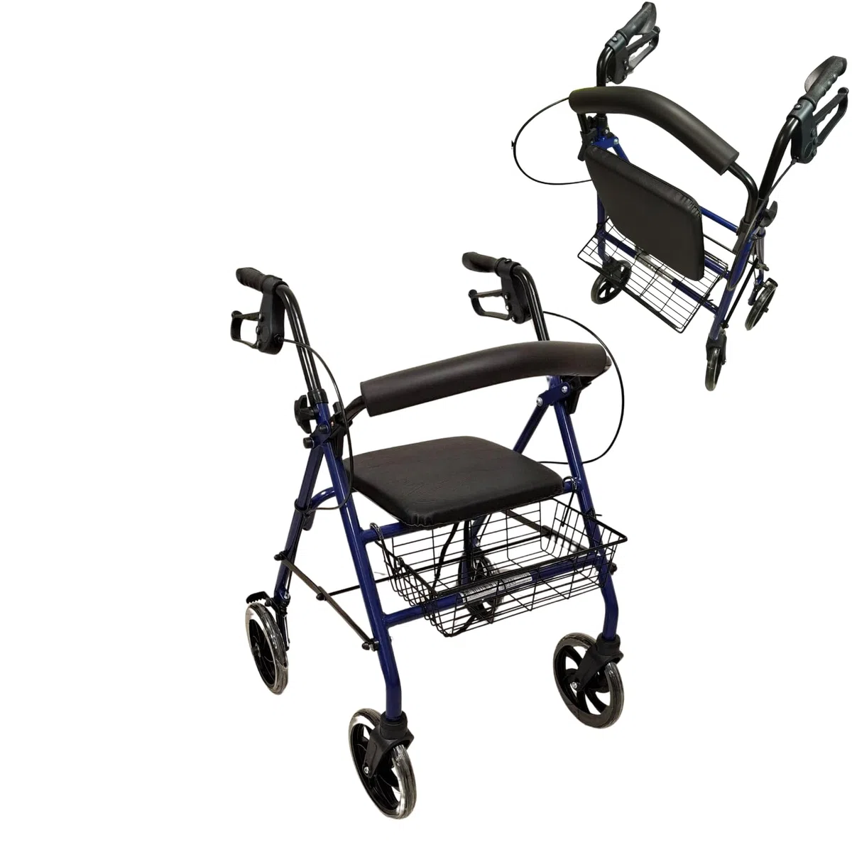 TERMIGEA RO10 - Deambulatore per Anziani con Seduta Pieghevole, Carrello per Anziani per Camminare in Acciaio (Portata 130KG) Sedile e Schienale Imbottito, Freni di Stazionamento, Altezza Regolabile
