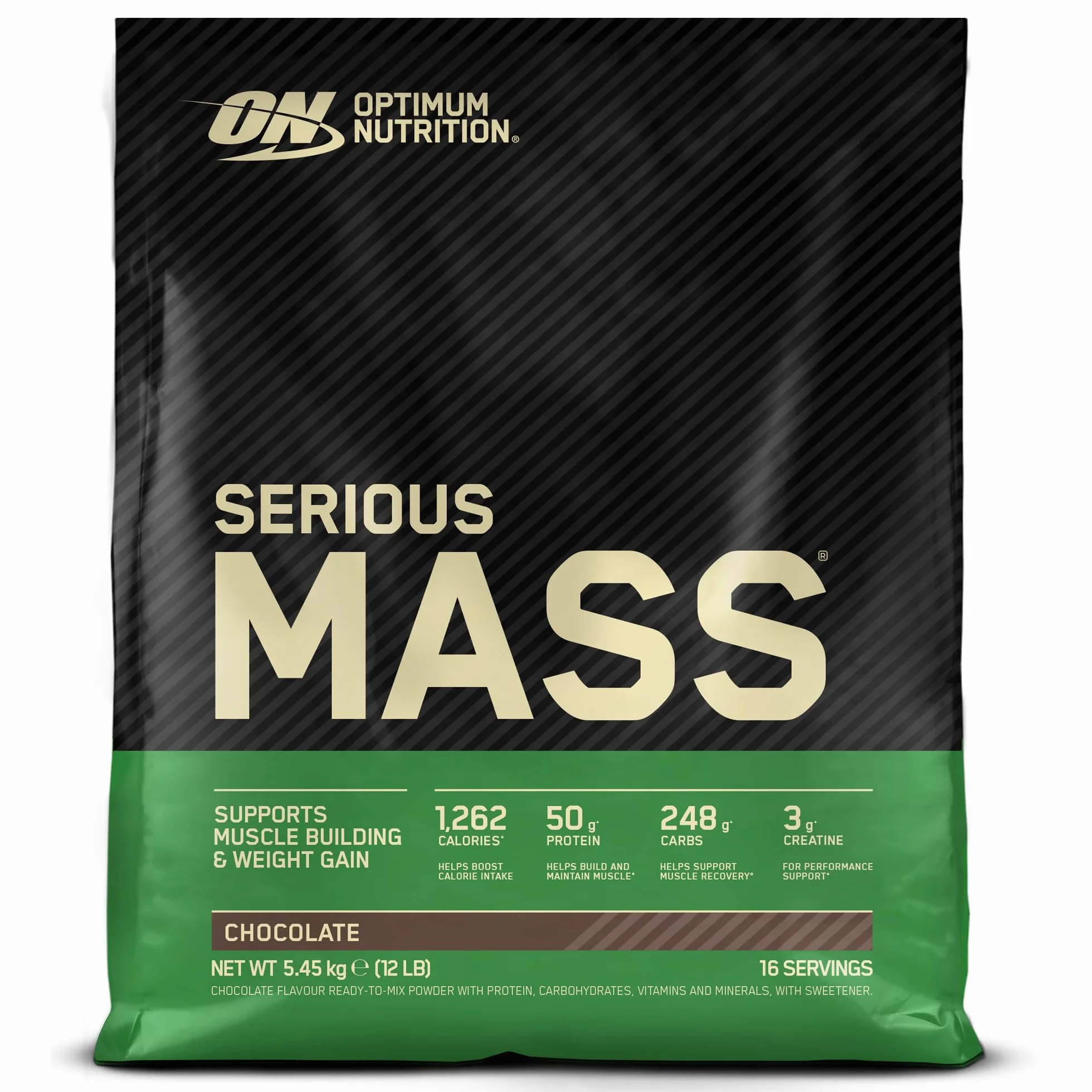 Optimum Nutrition Serious Mass Gainer Proteico in Polvere, Gusto Cioccolato, 5.45kg, 16 Porzioni