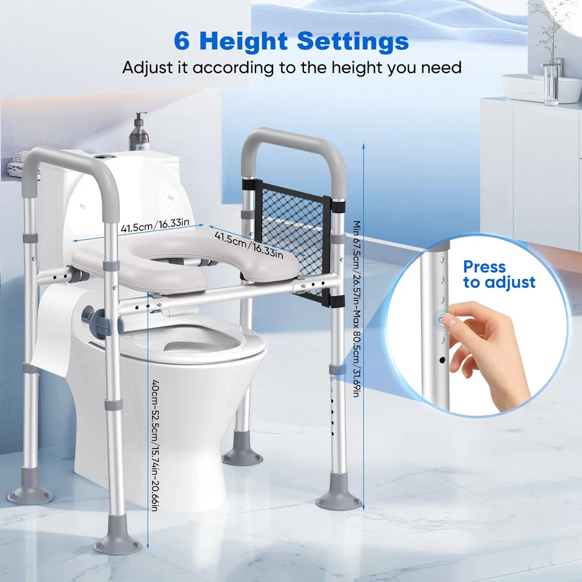 Rialzo wc per anziani, Sedile WC Rialzato con Manici Sedile WC Rialzato Universale in Altezza per Anziani, Disabili, Incinte, Ausilio da Bagno
