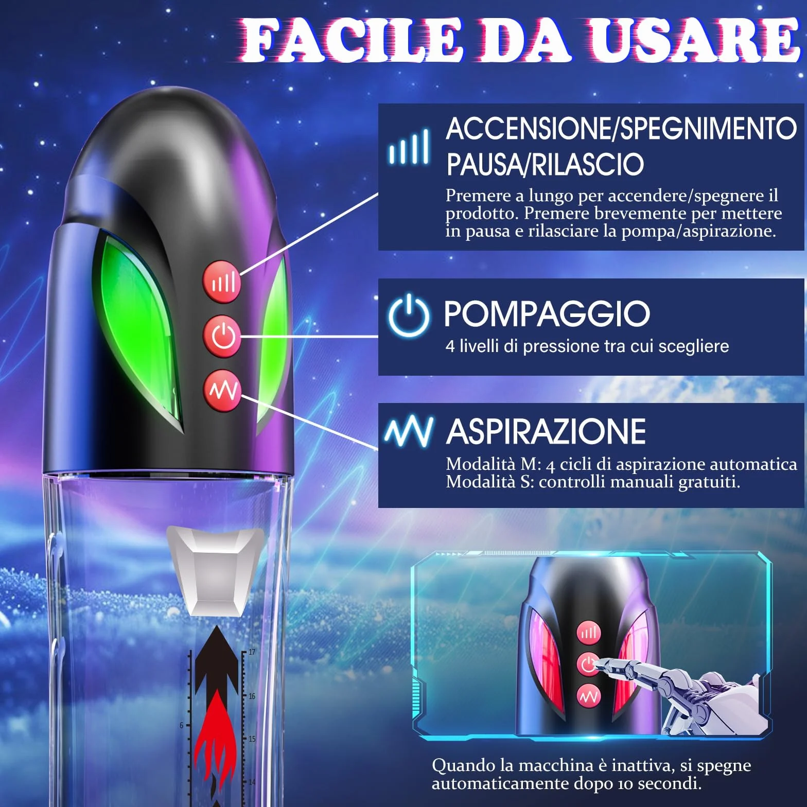 Pompa Pene Uomo - Pompe per Ingrandimento Pene 4 Modalità Pressione 4 Aspirazione Masturbatore Maschile Giocattoli Sessuali con Cockring Anelli Silicone
