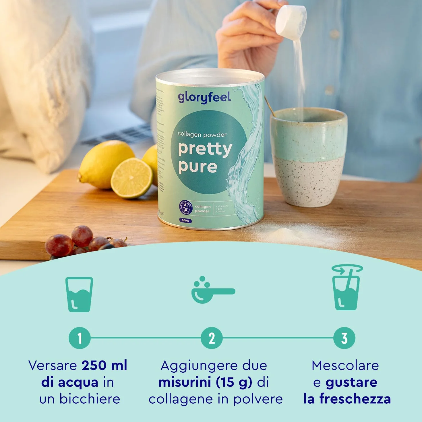 Collagene in Polvere GELITA AG 500 g 12500 mg Peptidi di Collagene con Vitamina C Antiossidante