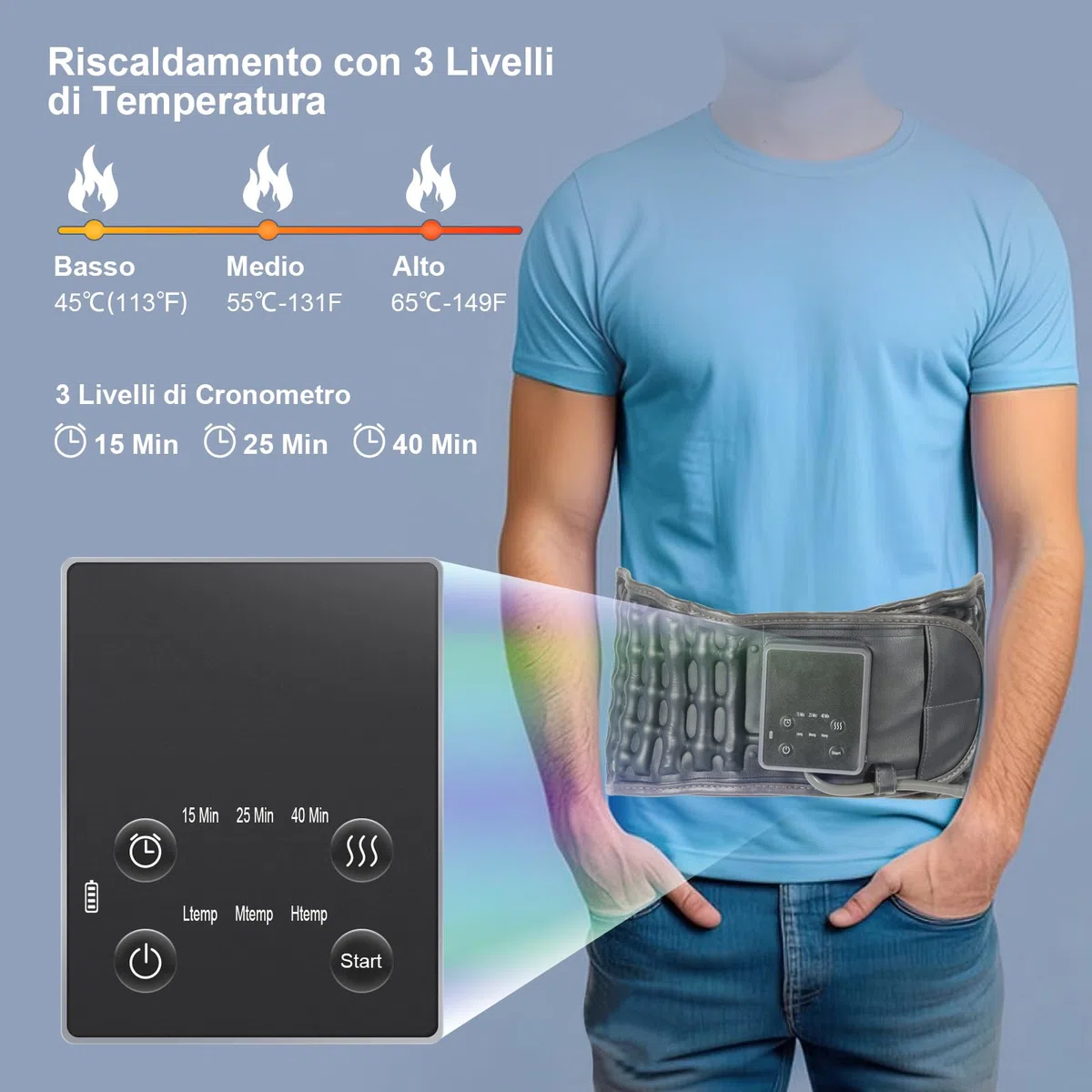 Fascia Riscaldante Lombare con Cuscinetto Termico, Cintura Gonfiabile di Supporto per Decompressione Vertebrale e Sollievo dal Dolore, Ideale per Sciatica e Lombalgia, Adatta a Donne e Uomini