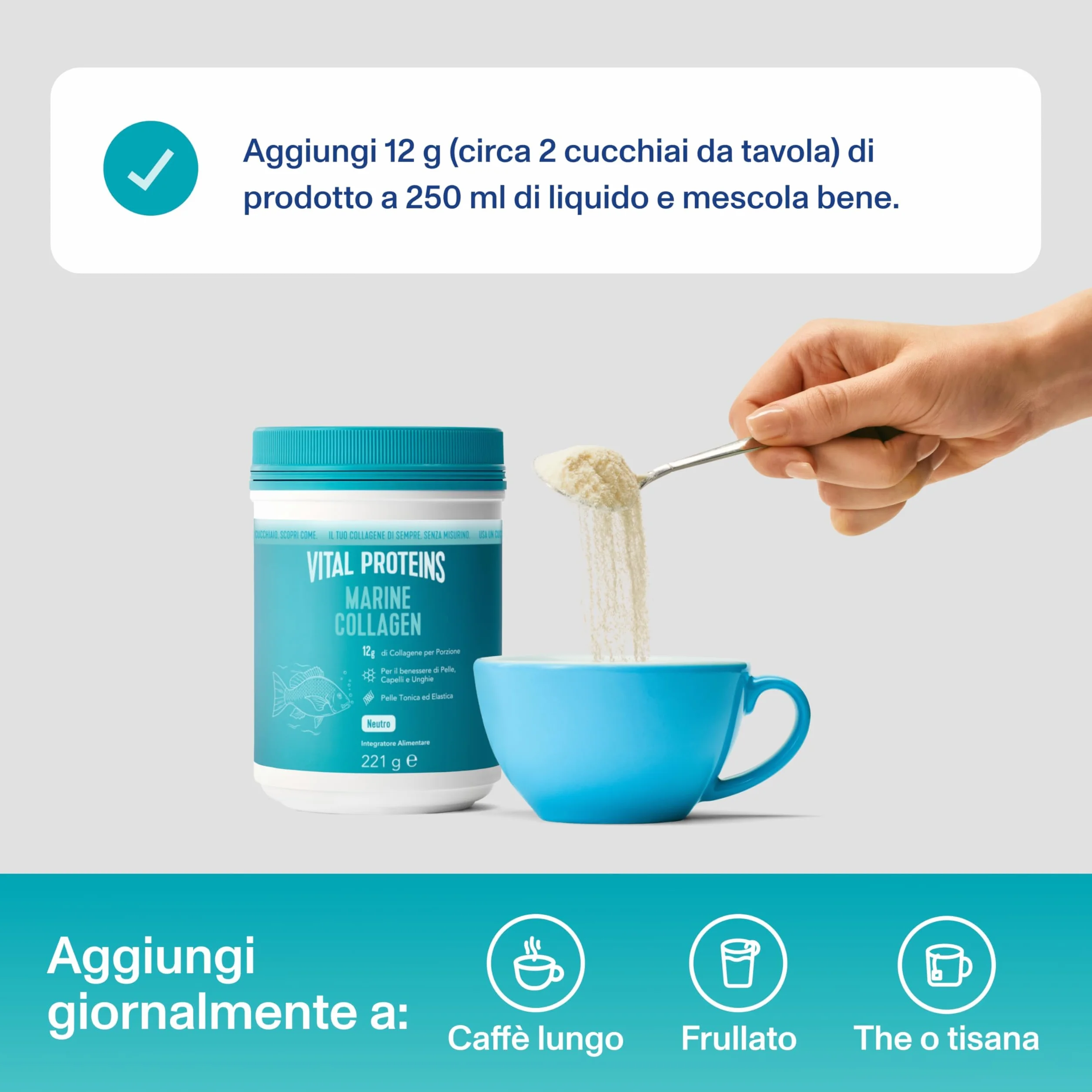 Vital Proteins Marine Collagen integratore di peptidi di collagene marino in polvere 12g per porzione 221g
