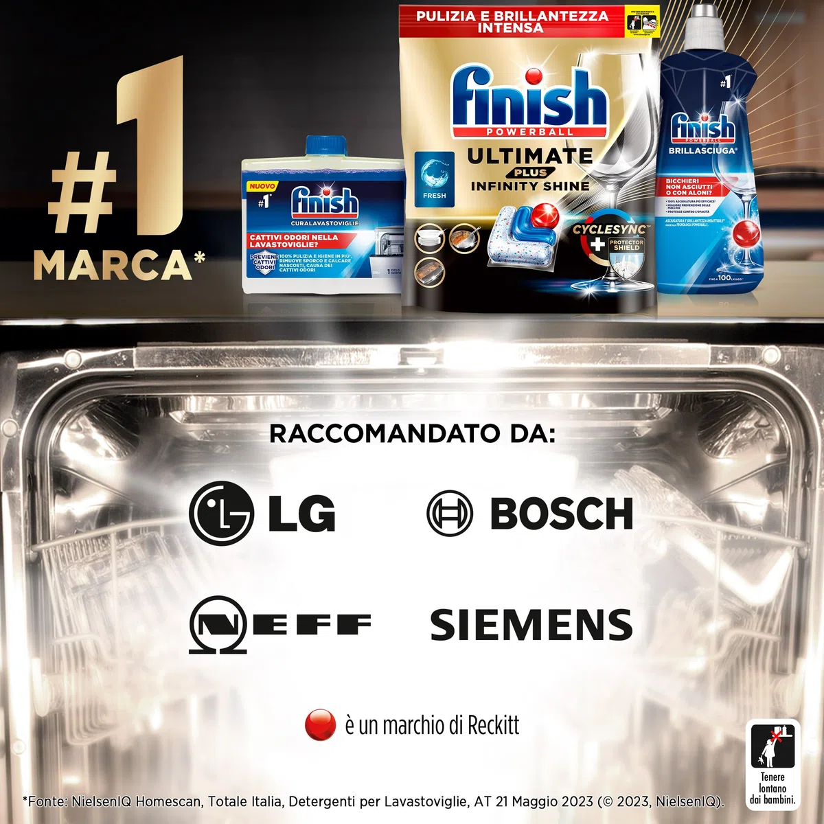Finish Ultimate PLUS Infinity Shine Pastiglie Lavastoviglie al Limone, 315 Capsule con Scudo Protettivo contro lo Sporco e i Residui Incrostati