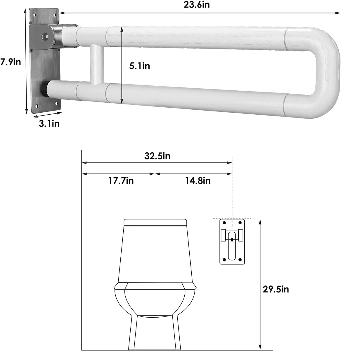 Maniglione di Sostegno da Bagno da 60 Cm Maniglioni per Handicap in Acciaio Inossidabile Antiscivolo Resistenti da 300-350 kg