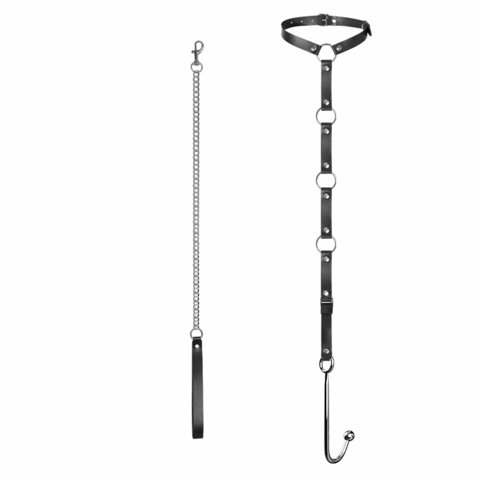 Kit Bondage Fetish Collare Con Manette Regolabili in Pelle E Catena Plug Anale Gancio Anale in Acciaio Inossidabile