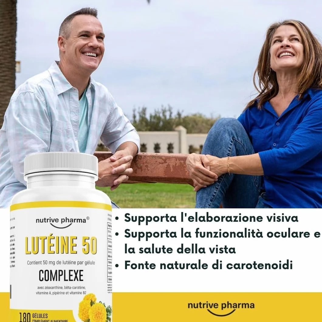 Luteina 50 mg con zeaxantina, beta carotene, vitamina A B2, piperina 180 capsule protezione occhi luce blu senza glutine