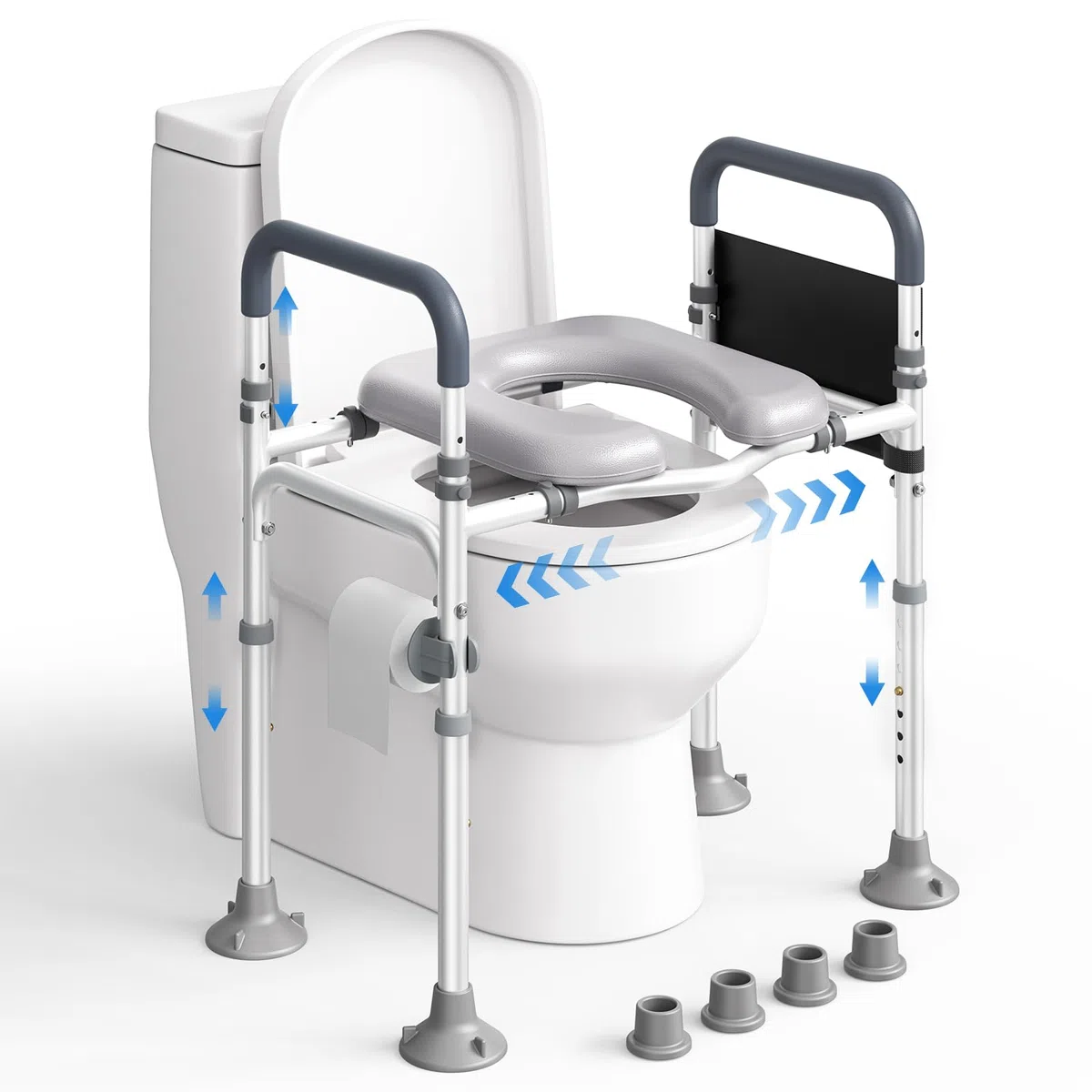 Rialzo WC per Anziani, Alzata per WC con Altezza e Larghezza Regolabili, Alza Water x Anziani con Braccioli per Anziani, Seduta Imbottita e Telaio in Alluminio, Adatto a Qualsiasi WC, Portata 150 kg