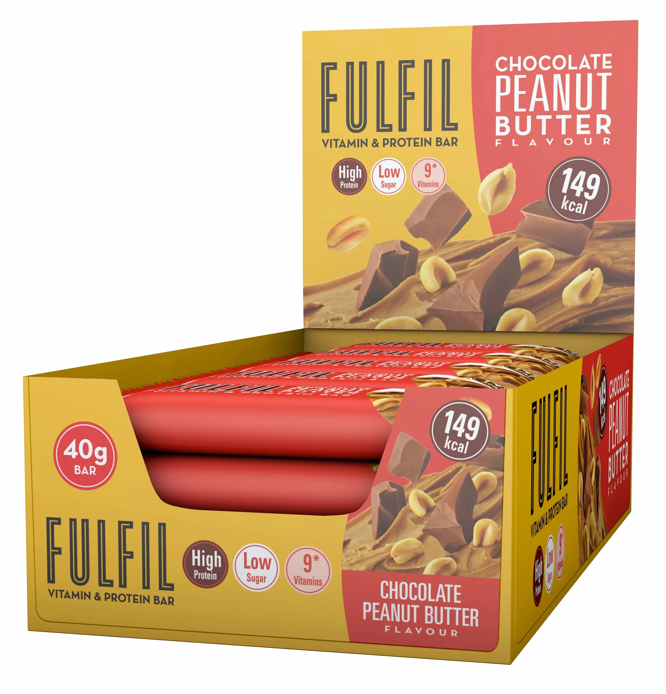 Fulfil Barrette vitaminiche e proteiche Gusto cioccolato al burro di arachidi 15 g proteine 9 vitamine basso zucchero