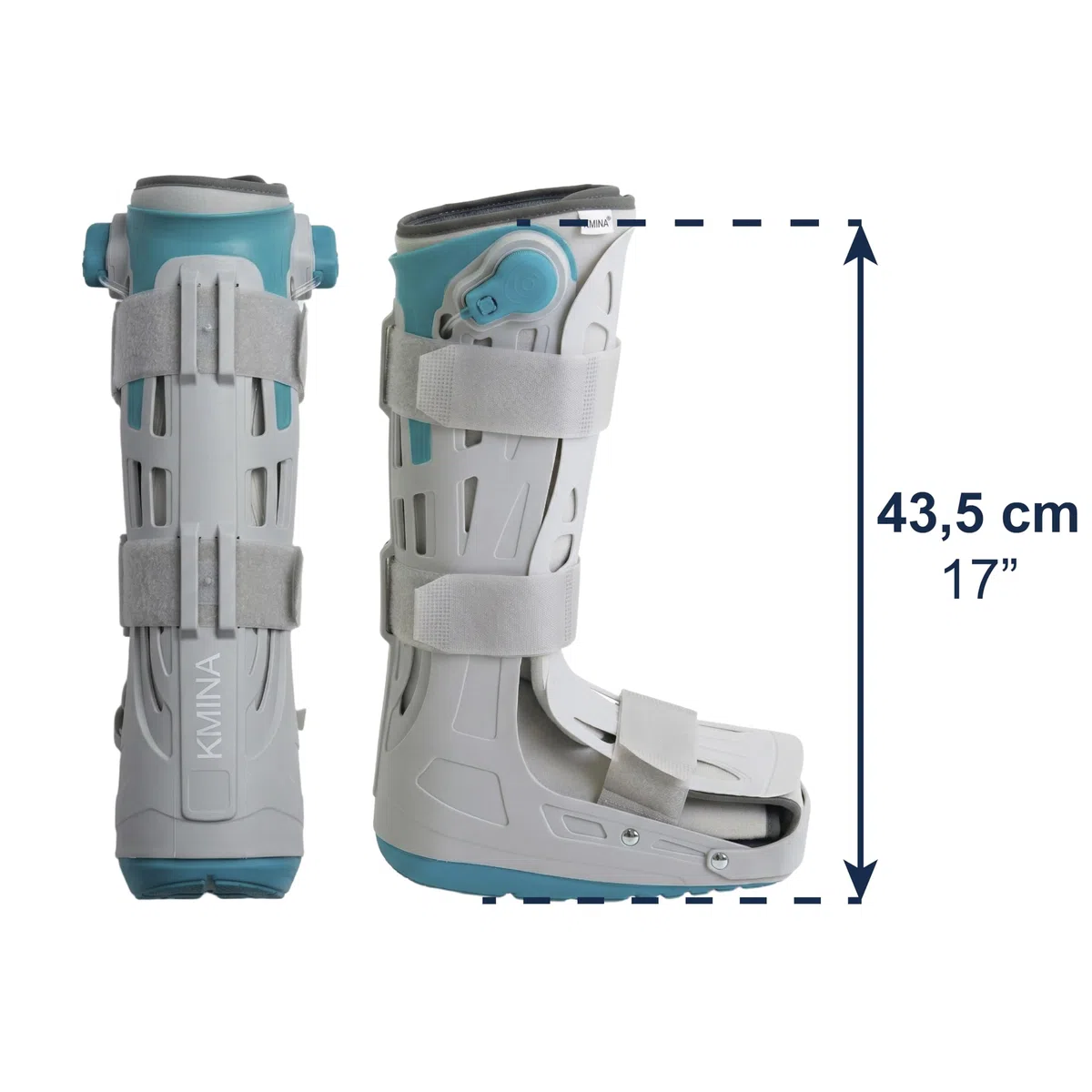 KMINA Tutore Walker Alto Gonfiabile S (Taglie 35,5 a 39,5), Stivale Ortopedico per Immobilizzazione di Piede e Caviglia, Regolazione Pneumatica con Valvola, Unisex Destro o Sinistro