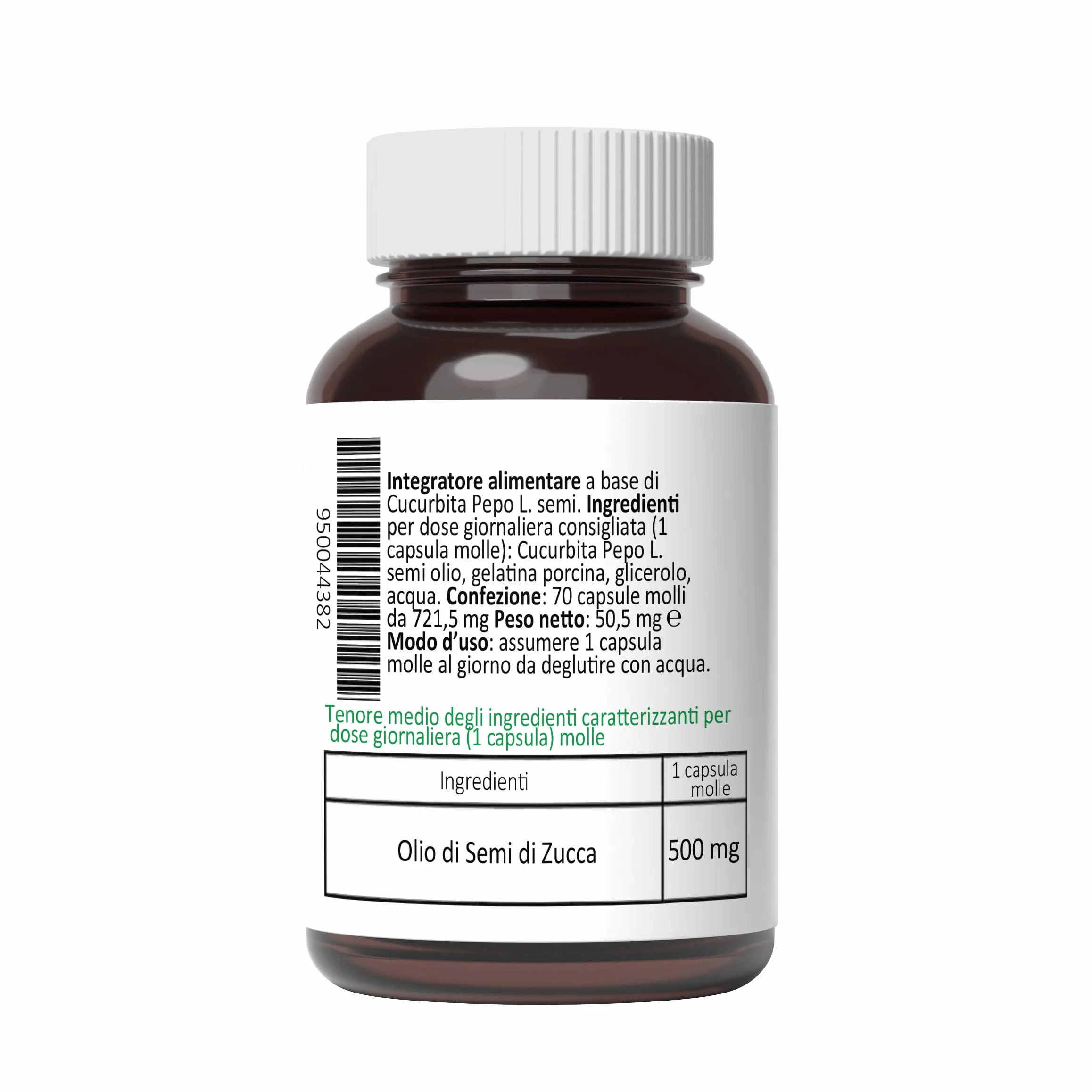Semi di Zucca Olio Capsule Molli 70 Softgels Acido Linoleico Acido Oleico Omega 3-6-9 Olio Spremuto a Freddo