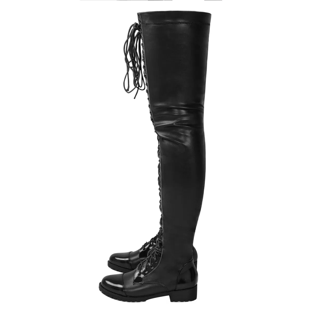 Sexy Nightclub Lace-Up Lato Cerniera Tacco Basso Stivali Over-The-Knee Plus Size Stivali delle Donne