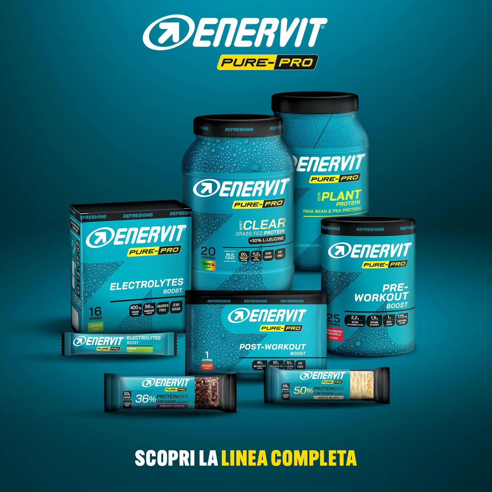Enervit Pure-Pro Protein Bar 50% Dark Choco, Barrette Proteiche Senza Zucchero e Senza Glutine, Snack Proteici con 30g Proteine, Post Workout Intensi, Gusto Cioccolato Fondente, 25 Barrette da 55g