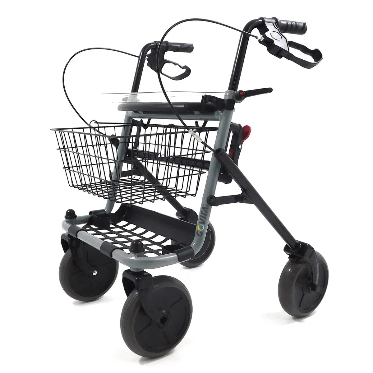 GOVITA - Deambulatore Pieghevole per Anziani con Seduta e Cestino – Rollator a 4 Ruote da Interno ed Esterno, Carrello Girello Regolabile con Freni e Portaoggetti
