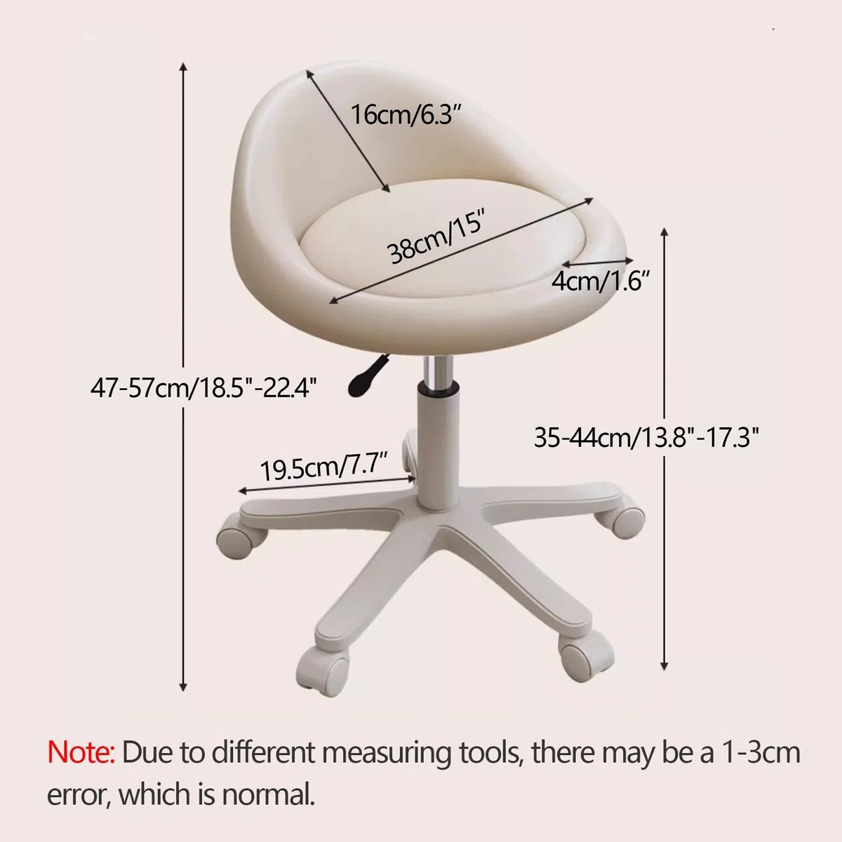 Sgabello Ergonomico Estetista Sgabello Girevole Altezza Regolabile da 35 a 44 cm, Sgabello per Toeletta Trucco con Schienale, Vari Colori Disponibili(White)