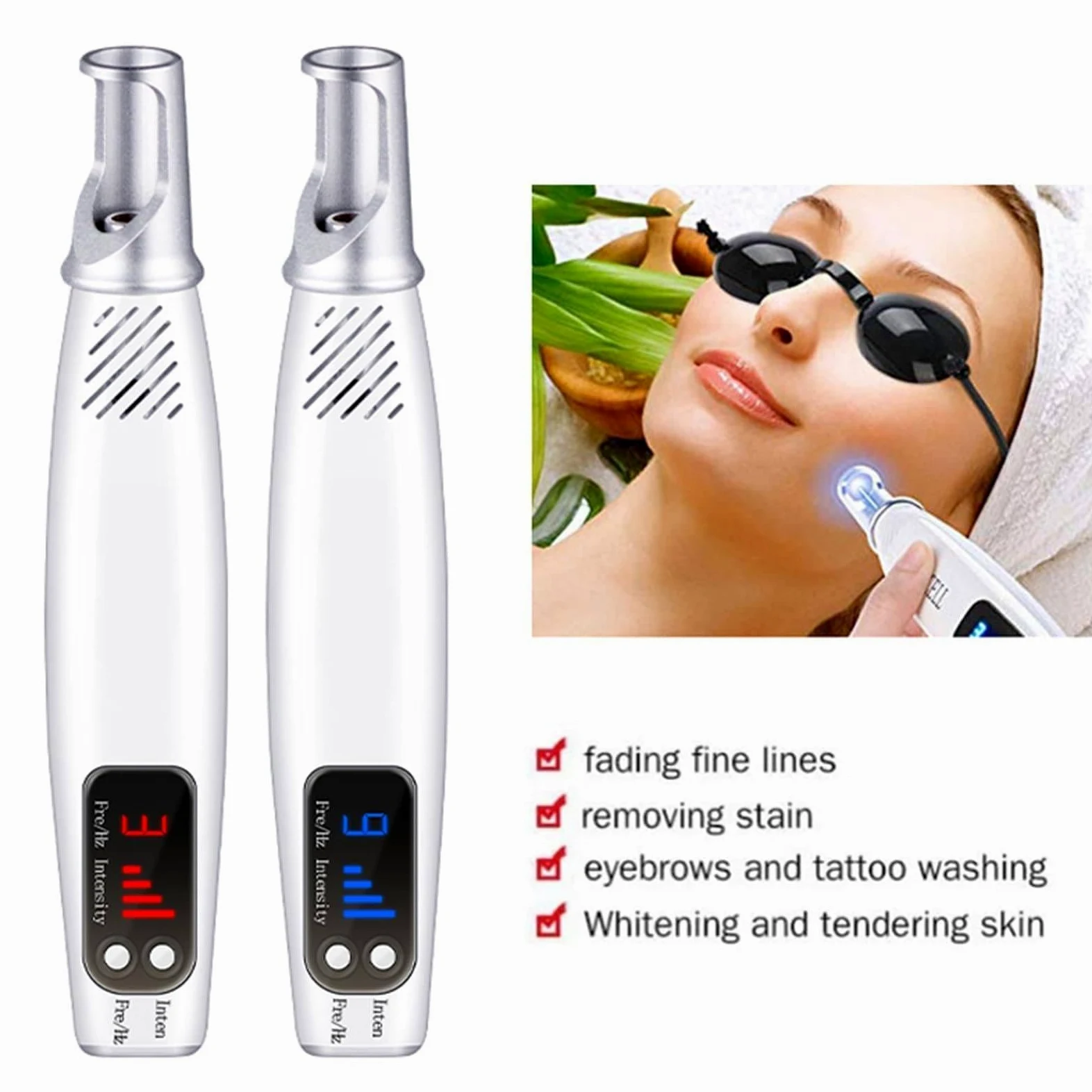 Penna Laser Picoseconda Dispositivo Bellezza Cura della Pelle con Luce Blu/Rossa, 9 Marce e 4 Livelli per Etichette Cutanee, Tatuaggi, Lentiggini, Pigmentazione, Cicatrici con Occhiali,Blu
