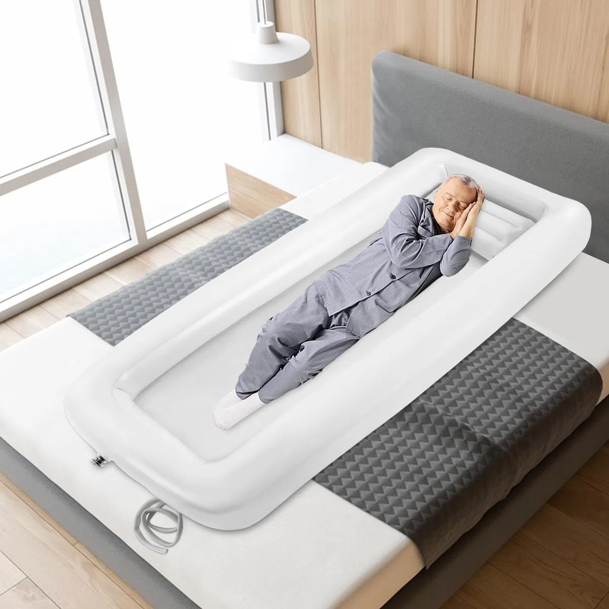 Set di vasche da doccia gonfiabili mediche, sistema doccia portatile a letto con pompa, semplice aiuto per il bagno a letto per disabili/anziani (195 x 90 cm)