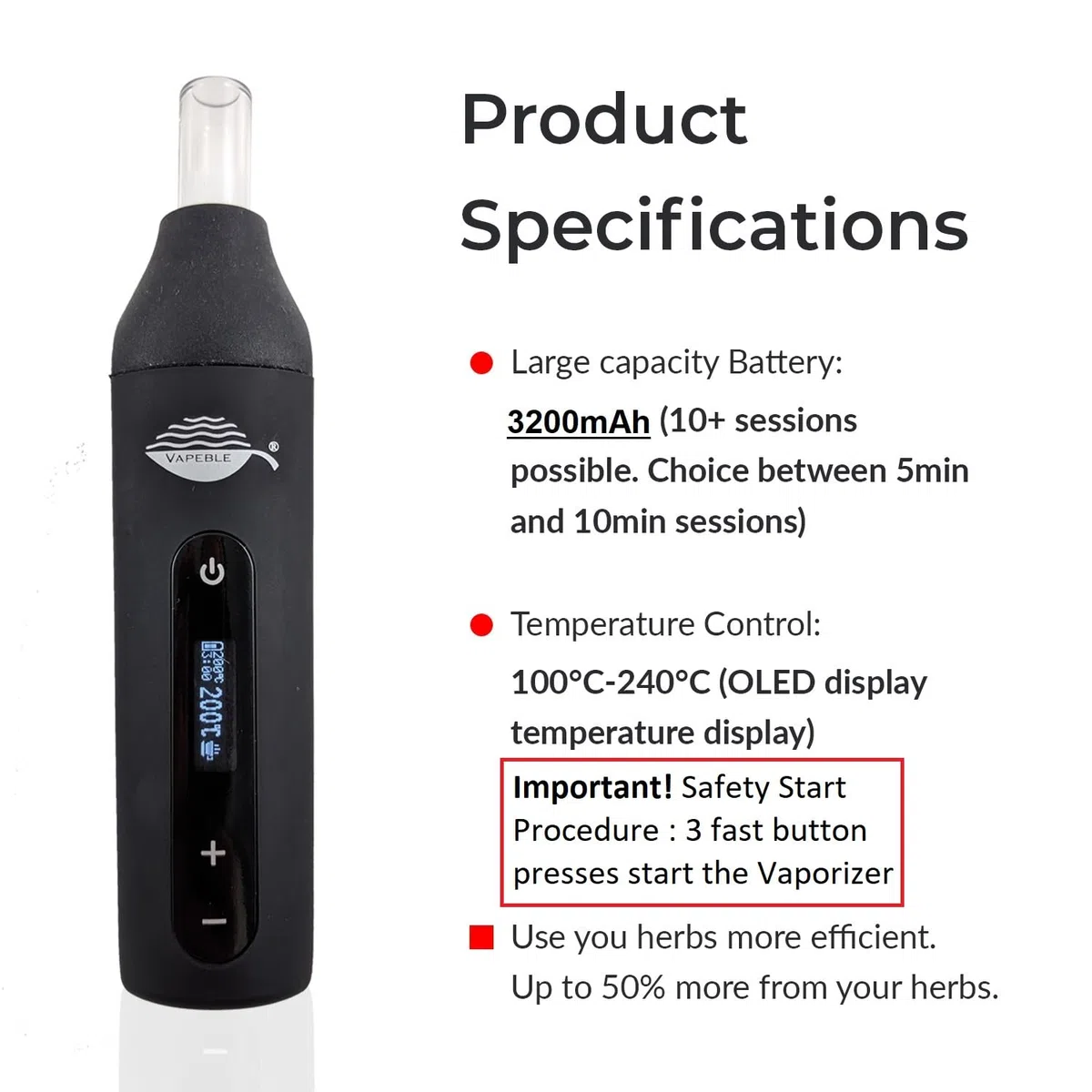Vaporizzatore Pen Vapeble Nebel Vaporizer con bocchino in vetro display OLED e controllo continuo della temperatura Evaporator rende super Vape per erbe infestanti ed erbe aromatiche