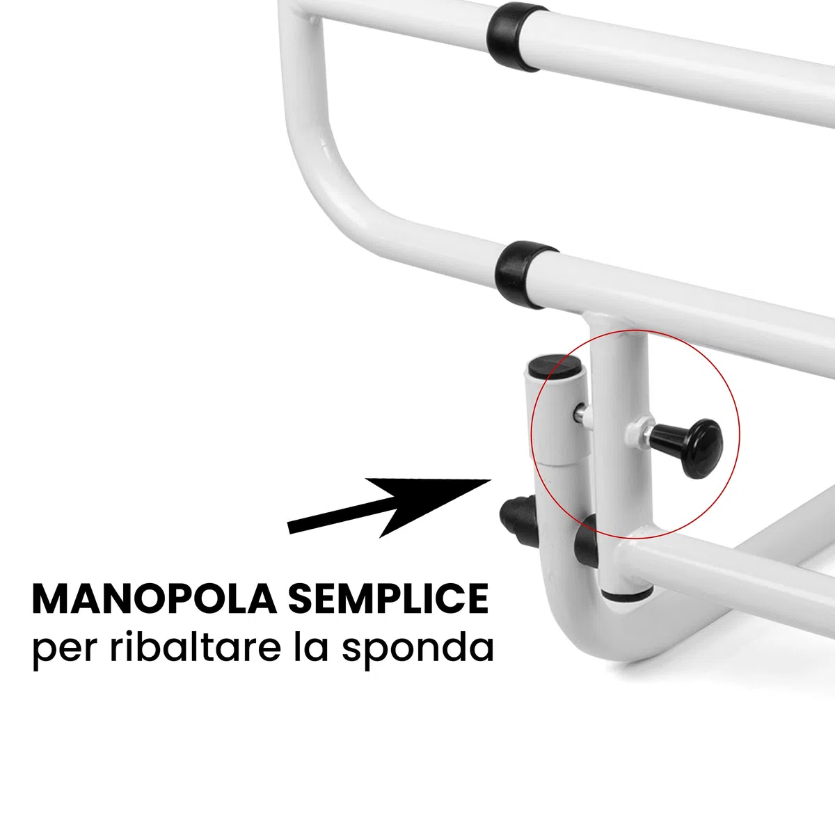 Azione Salute Sponda Letto Universale Telescopica e Ribaltabile – Regolabile in Larghezza con Struttura in Acciaio Verniciato Bianco – Ideale per Letti da Degenza di Anziani e Disabili