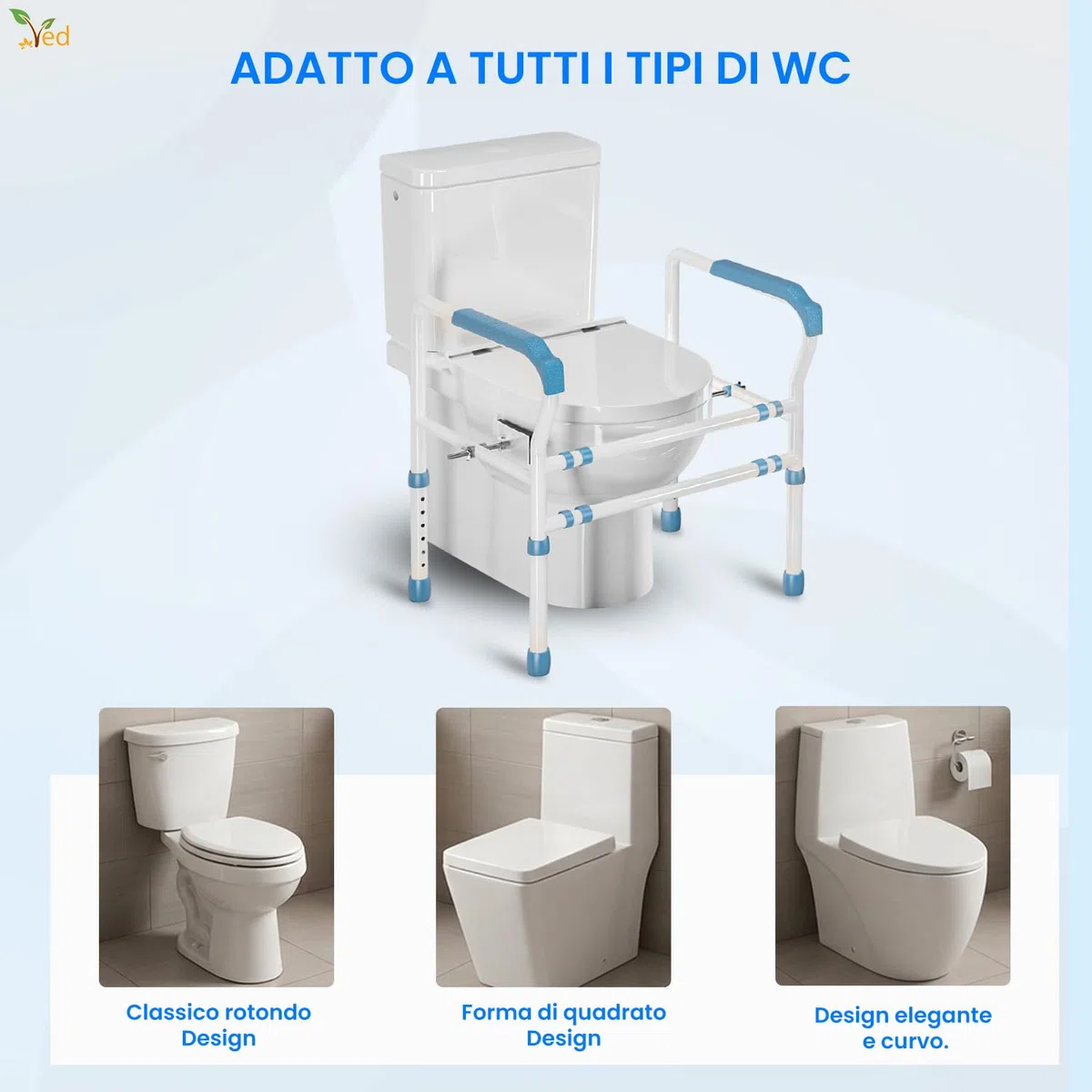 VED Barra di Sicurezza per WC in Acciaio Migliorato con Morsetto Fissabile, Assistenza per WC, Barre per Disabili