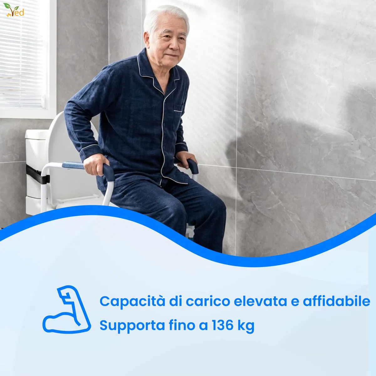 VED Barra di Sicurezza per WC in Acciaio Migliorato con Morsetto Fissabile, Assistenza per WC, Barre per Disabili