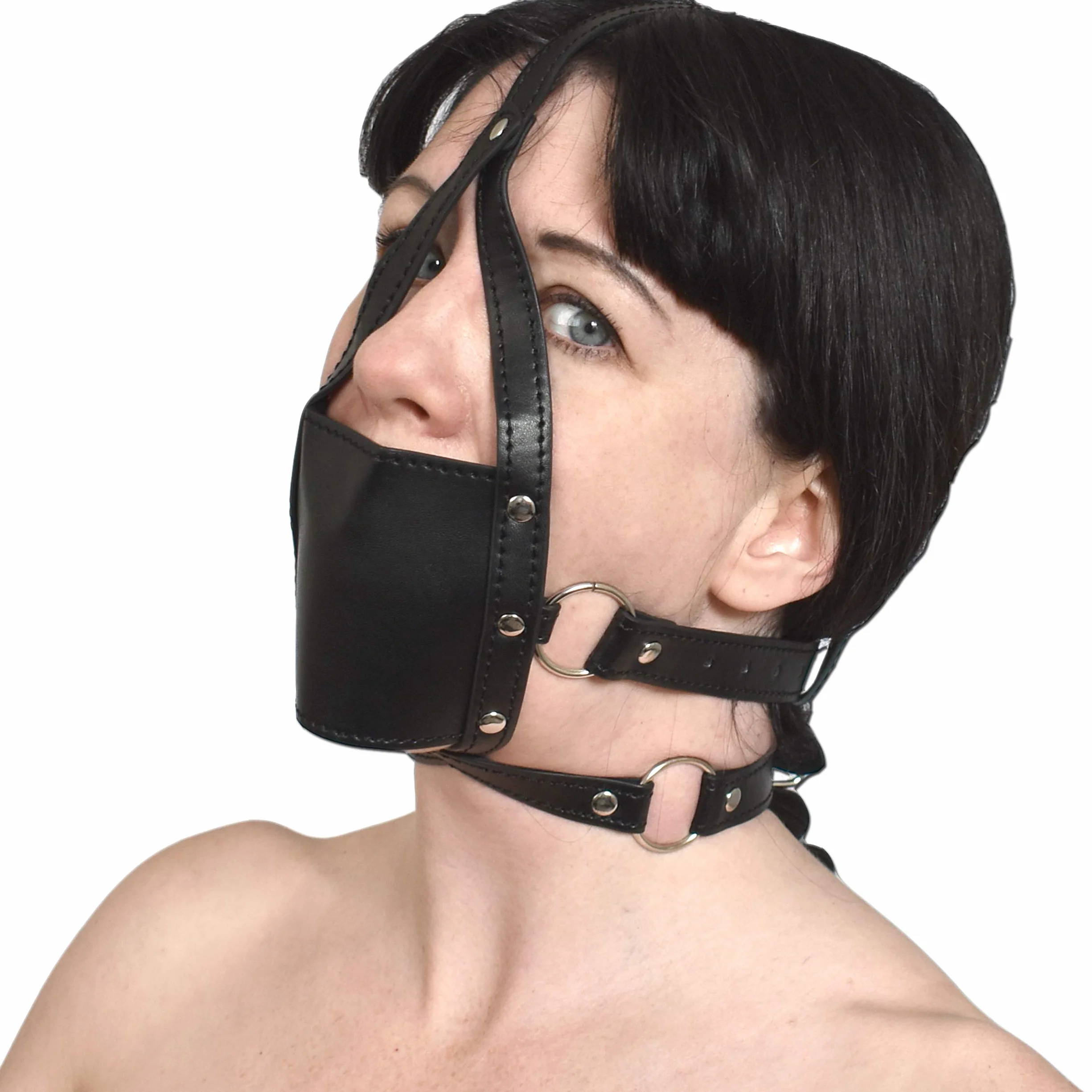 Bavaglio fetish in ecopelle con gag ball in silicone BDSM per giochi di ruolo regolabile