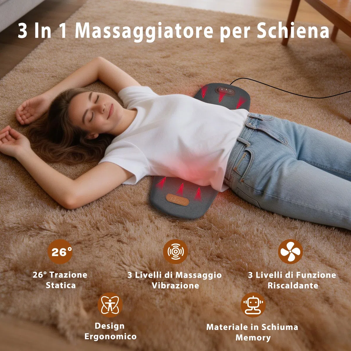 Massaggiatore for la Schiena Smooth Triple Fusion con Calore, 3 In 1 Cuscino Lombare Elettrico con Calore E Massaggio A Vibrazione, Supporto Dorsale ergonomico, Dispositivo per Massaggiare La Schiena