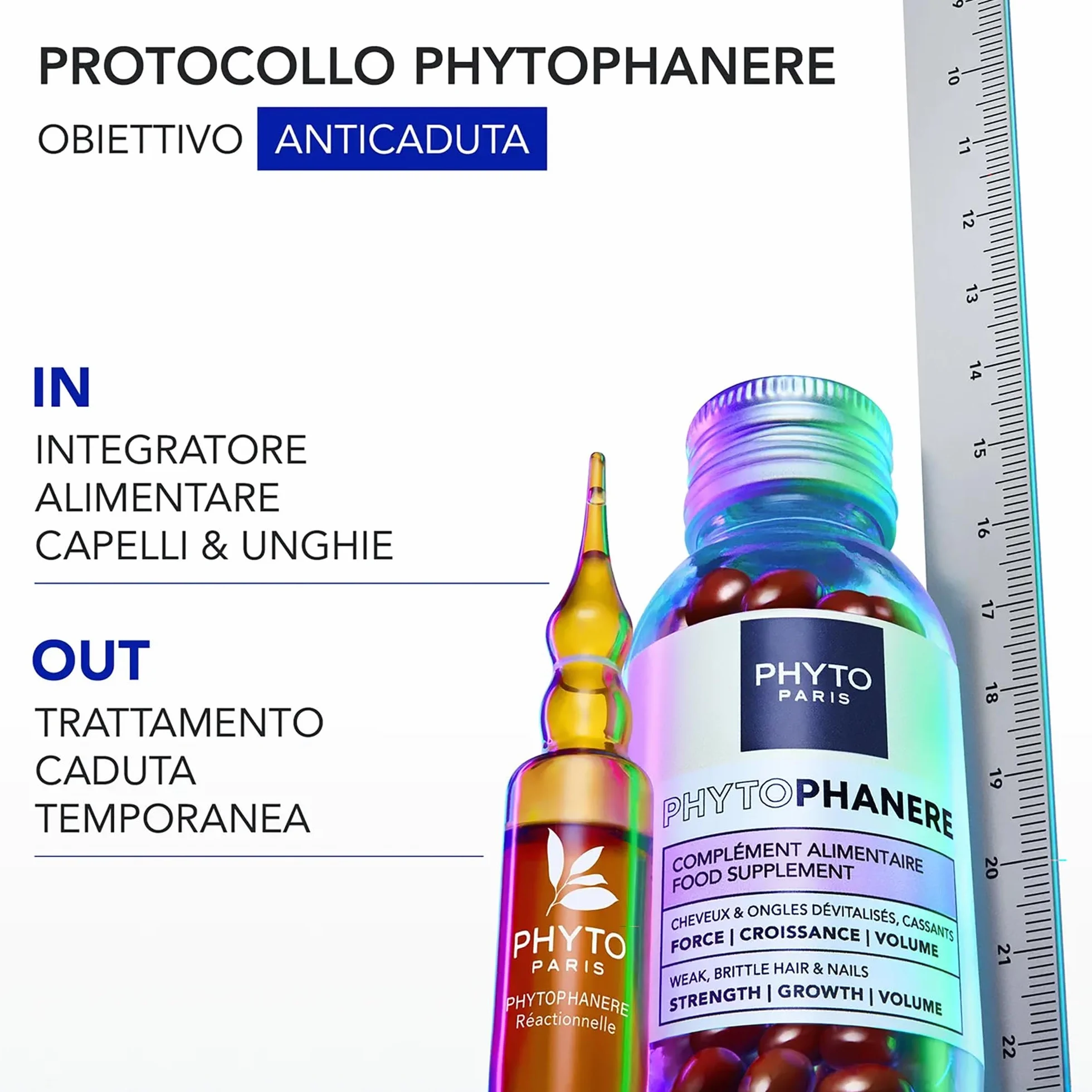 Phyto Phytophanere Integratore Alimentare Per Capelli e Unghie, Crescita e Volume, 180 Capsule