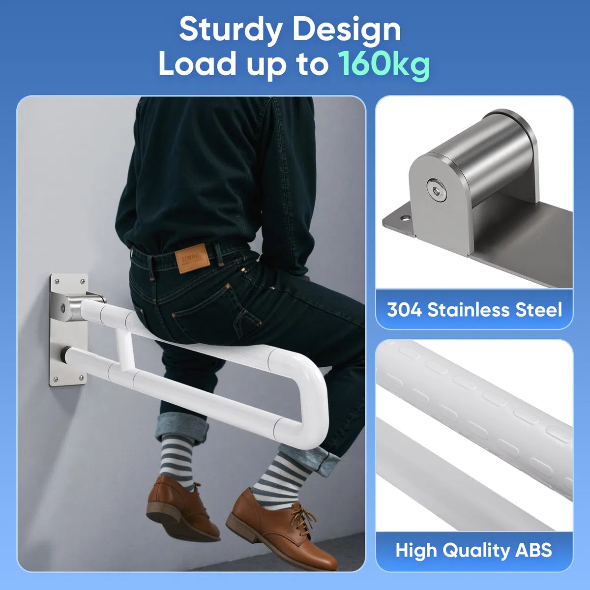 Maniglione di Sostegno da Bagno da 60 Cm Maniglioni per Handicap in Acciaio Inossidabile Antiscivolo Resistenti da 300-350 kg