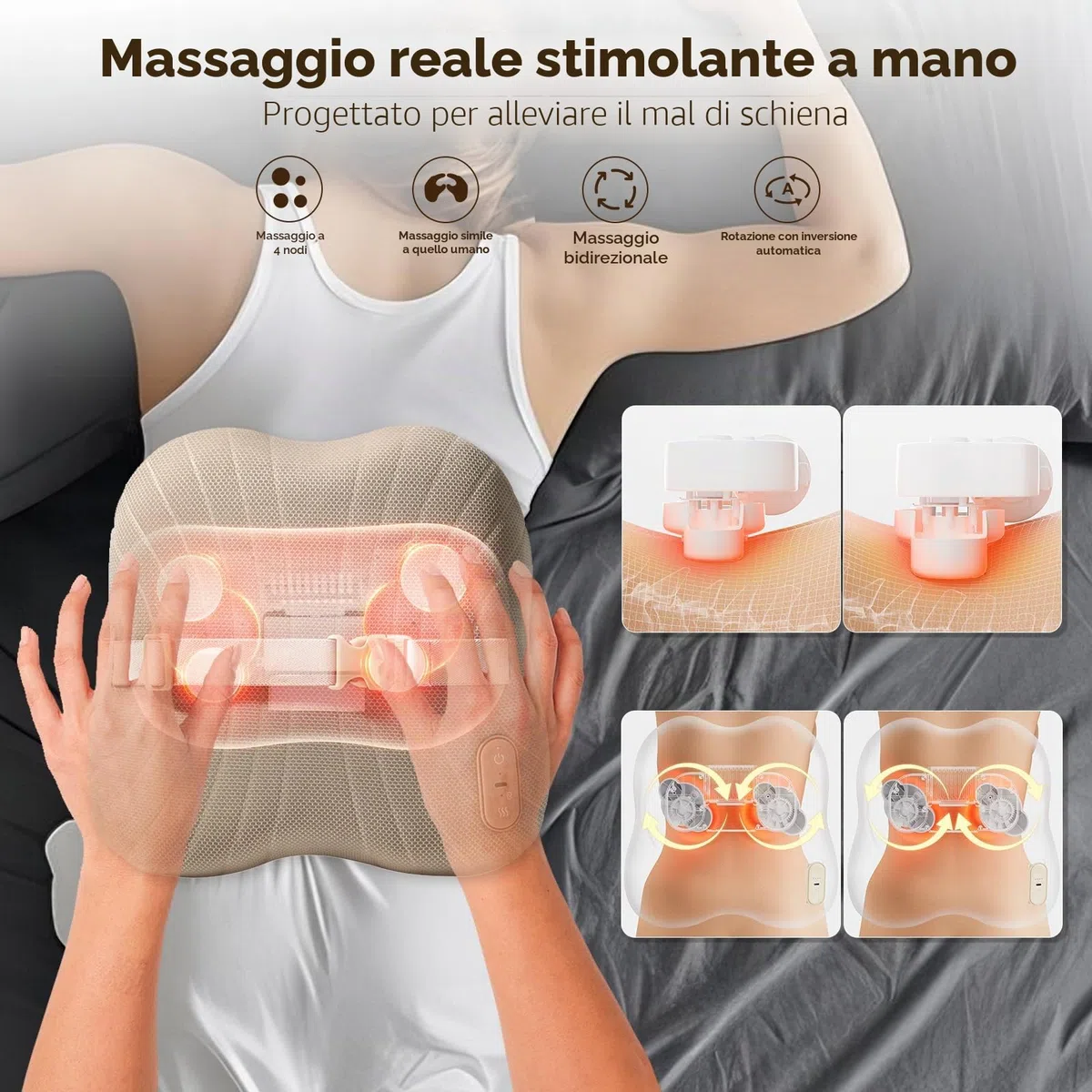 Arboleaf Cuscino Massaggiante Elettrico con Bluetooth e Controllo APP, massaggiatore Schiena e Collo, Massaggiatore Lombare, Massaggio Shiatsu con Calore, Idee Regalo per Uomo Donne Mamma Papà