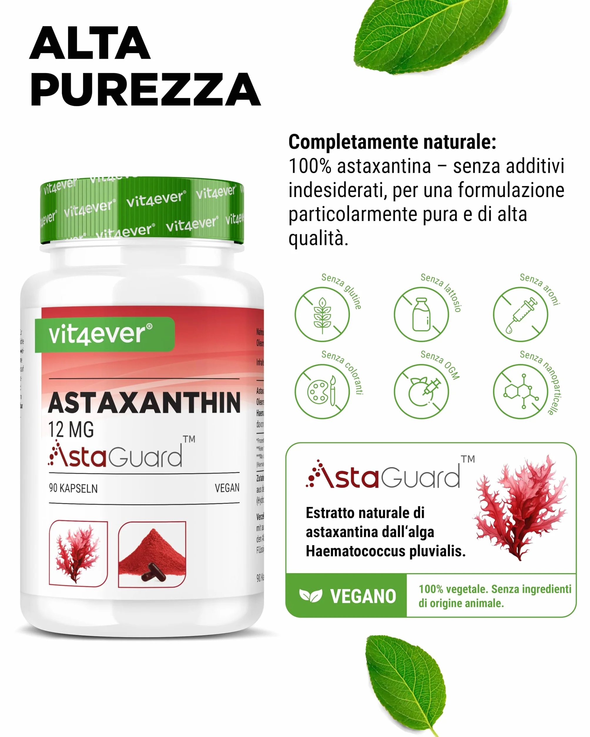 vit4ever Astaxantina 12 mg AstaGuard® 90 Capsule Vegane Alto Dosaggio