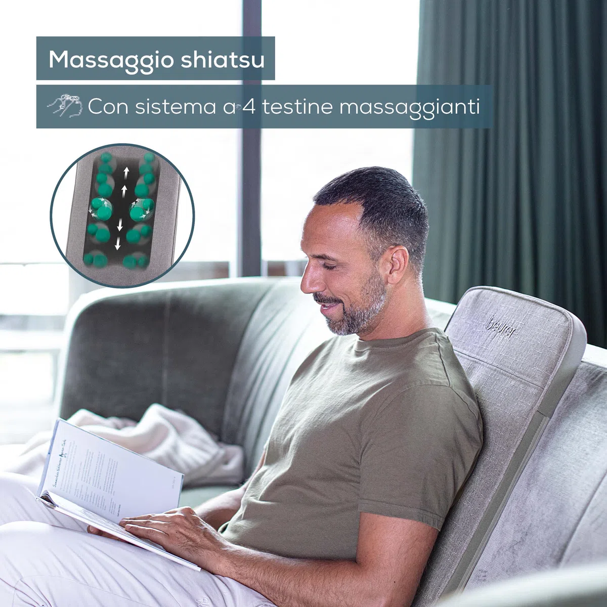 Beurer MG 202 - Cuscino massaggiante shiatsu per la casa e l'ufficio, 2 livelli di intensità, corpo posteriore sottile, adatto per poltrone, divani e sedie da ufficio, design moderno, grigio chiaro