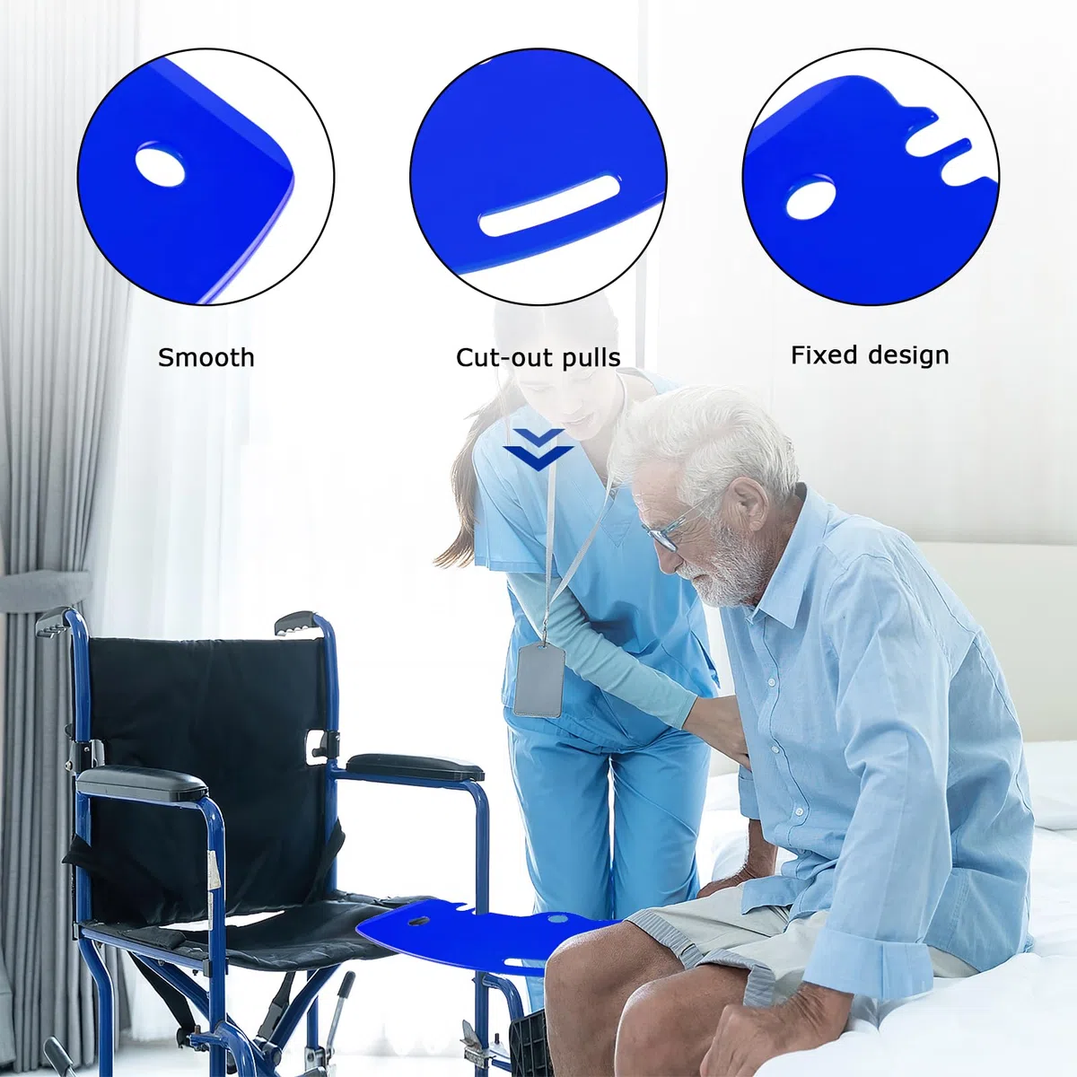LOSCHEN Pannello di trasferimento per pazienti o Handica dalla sedia a rotelle al letto, nella toilette, nella vasca da bagno, nel pannello scorrevole dell'auto con un manico, tacche (blu)
