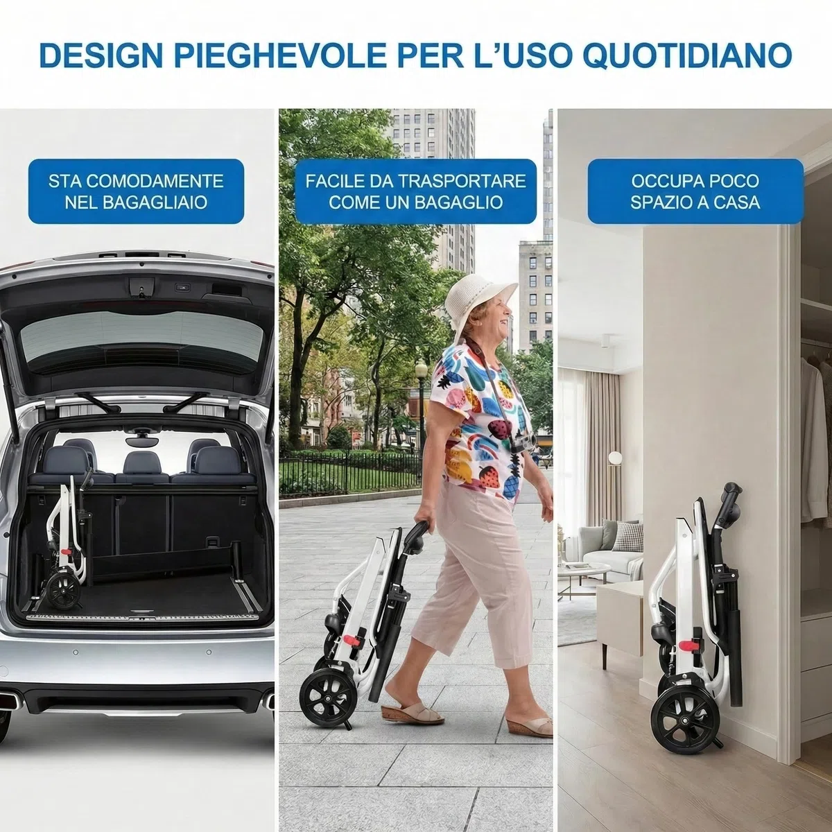 Sedia a rotelle pieghevole in carbonio leggero, sedia di mobilità da viaggio con freno ergonomico, design compatto 8,2 kg e ruote in PU stabili, uso interno esterno, aiuto portatile per anziani