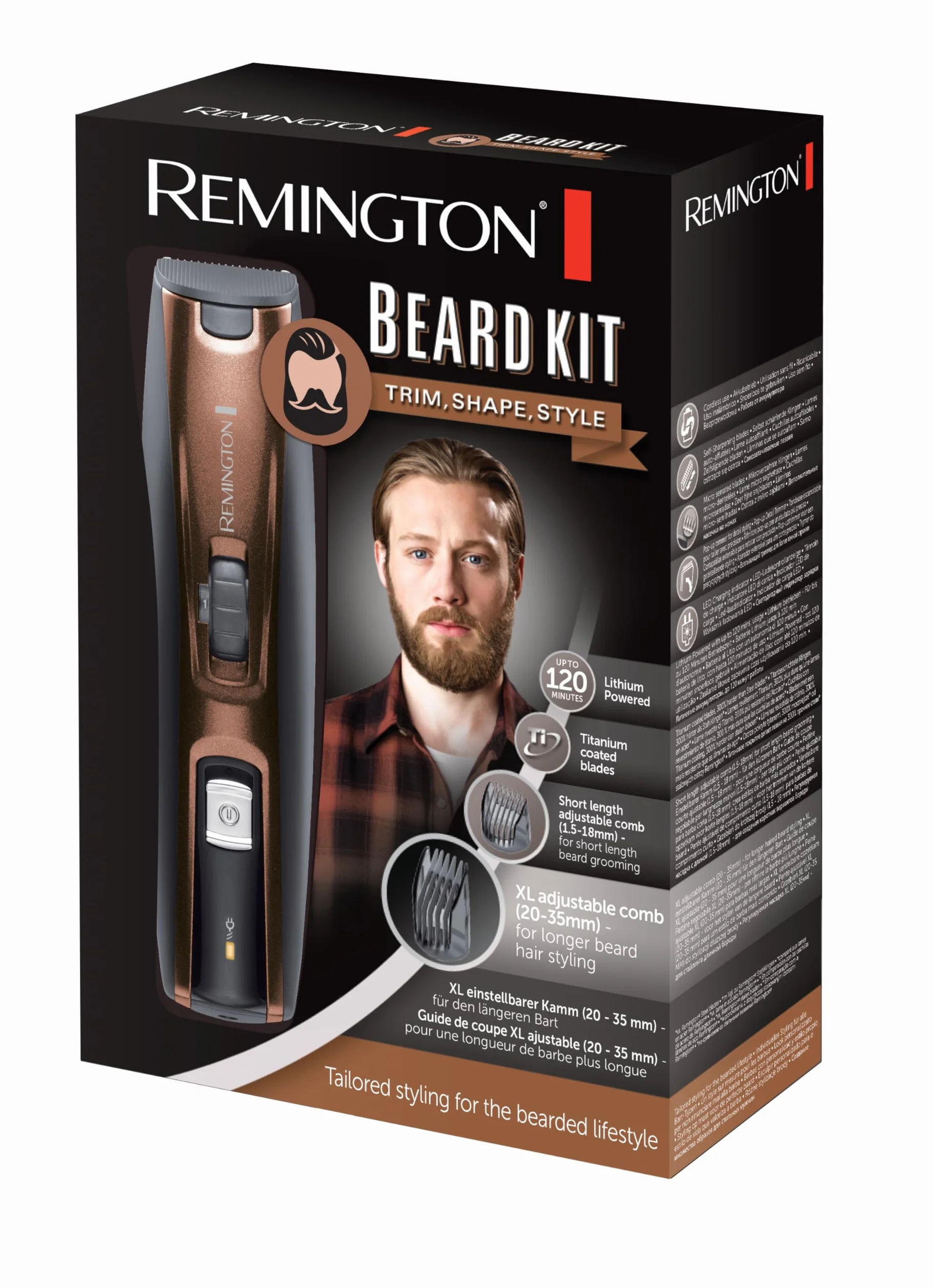 Remington Regolabarba MB4046, Lame Autoaffilanti Rivestite in Titanio, 3 Pettini di Fissaggio, Spazzola XL e Forbici