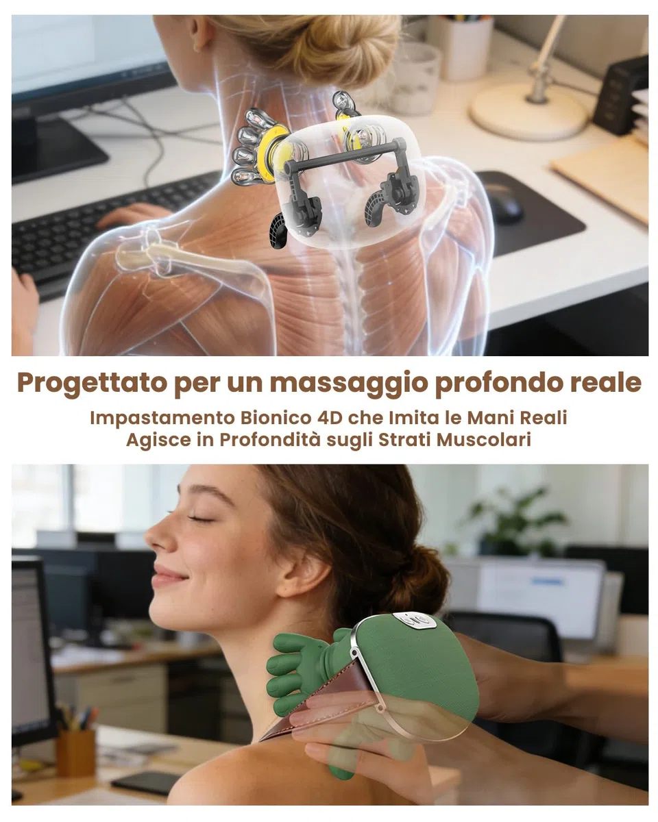Massaggiatore Cervicale, 4D Shiatsu Bionica Massaggiatore Schiena e Collo, Batteria 4000mAh ad Alta Capacità, 3 Livelli di Intensità, 2 Zone Calore, Massaggiatore Collo Profondo per Alleviare il Dolor