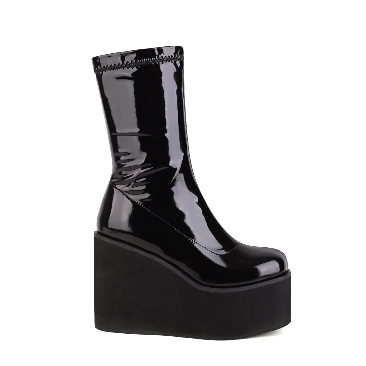 12CM/4.72IN Stivali Grandi Dimensioni Donna Autunno E Inverno Pelle Verniciata Fondo Spesso Super Tacco Alto Stivali Zeppa