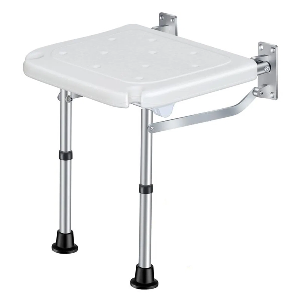 Sgabello da doccia pieghevole, montaggio a parete, sgabello da bagno avvitato con piedini antiscivolo, foro di scarico, fessura per soffione doccia per anziani con disabilità, 42-53 mm
