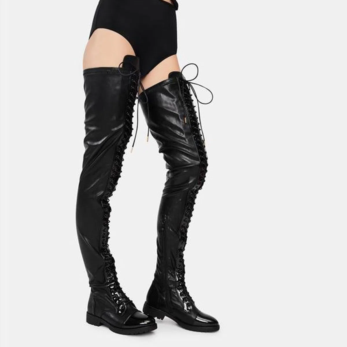 Sexy Nightclub Lace-Up Lato Cerniera Tacco Basso Stivali Over-The-Knee Plus Size Stivali delle Donne